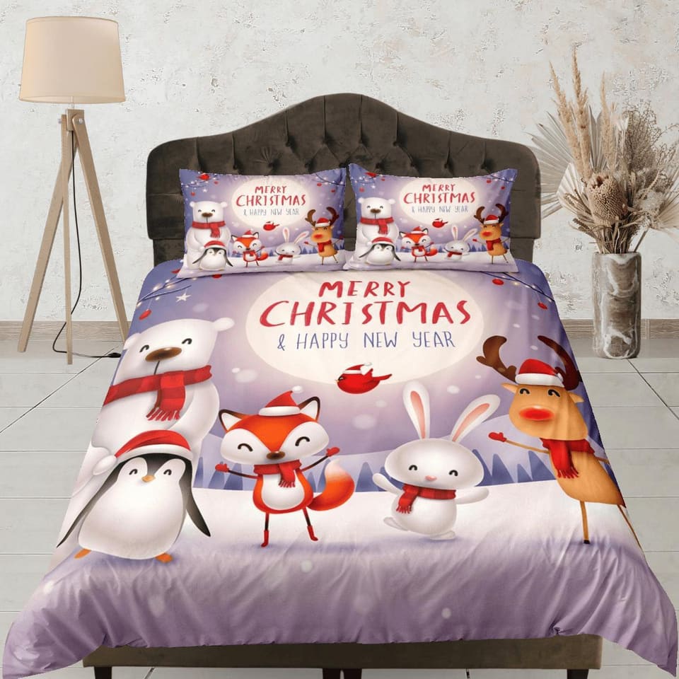 Christmas Duvet Cover Set with Pillows Snow Man Winter Dorm Bedding Comforter Cover Christmas Gift