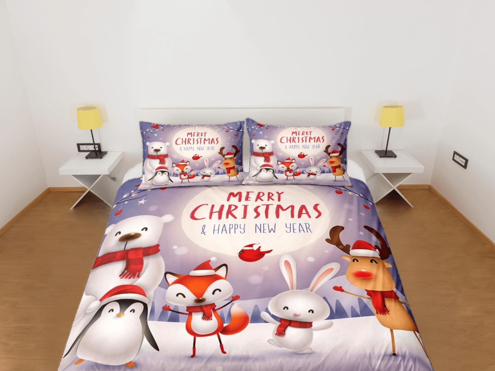 Christmas Duvet Cover Set with Pillows Snow Man Winter Dorm Bedding Comforter Cover Christmas Gift