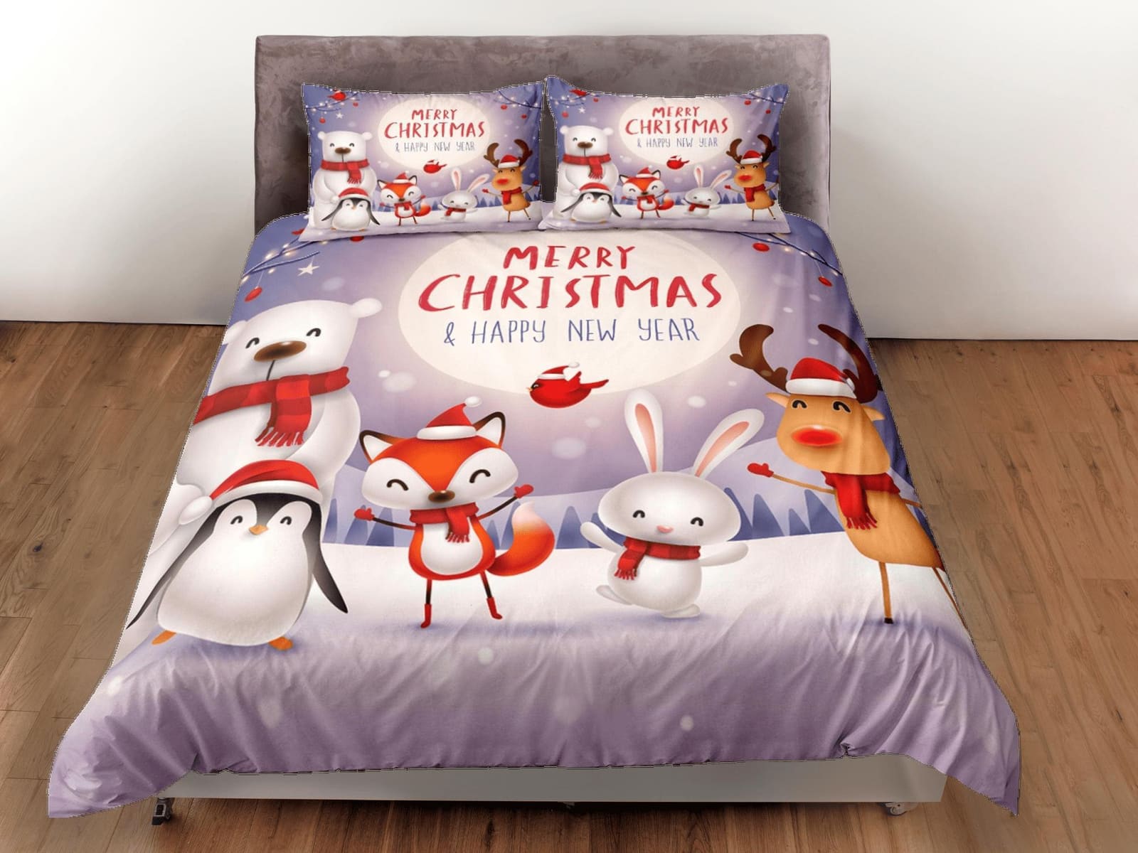 Christmas Duvet Cover Set with Pillows Snow Man Winter Dorm Bedding Comforter Cover Christmas Gift