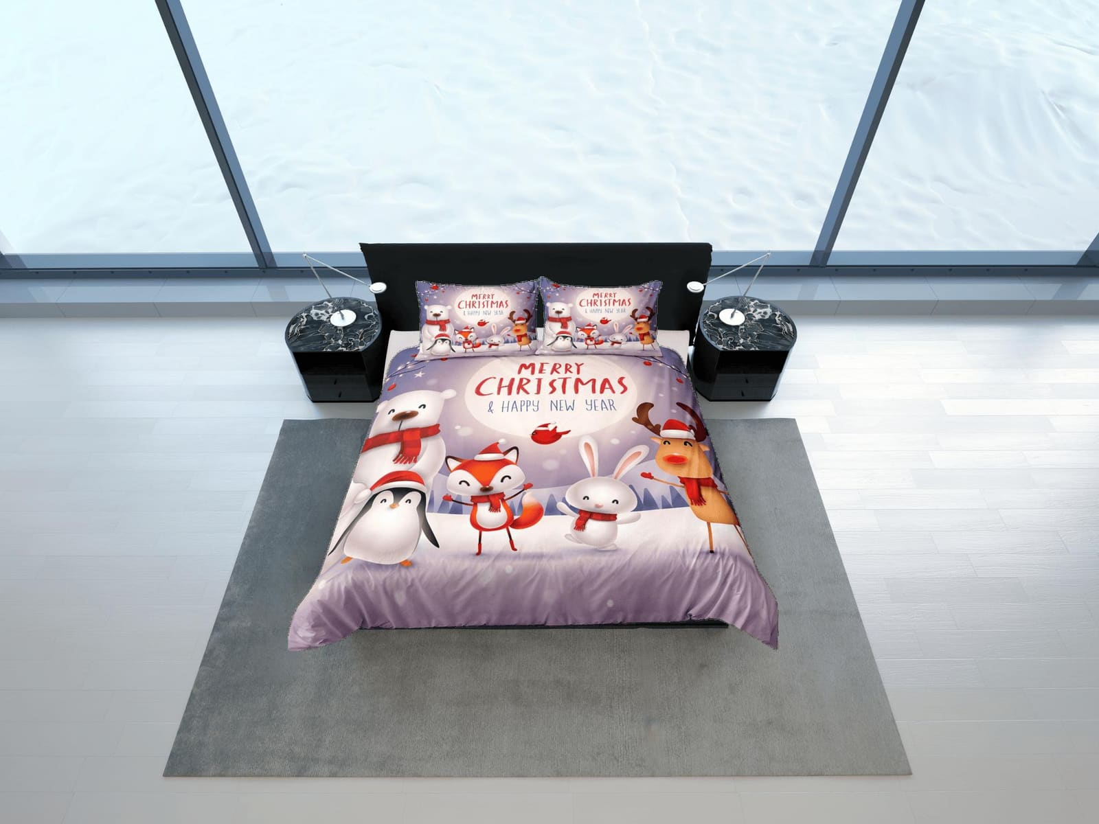 Christmas Duvet Cover Set with Pillows Snow Man Winter Dorm Bedding Comforter Cover Christmas Gift