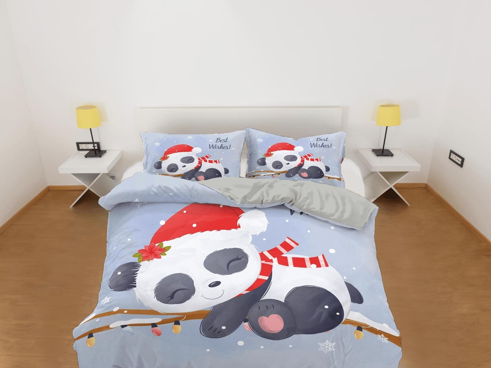 Christmas Panda Duvet Cover Set Cute Bedspread, Kids Bedding with Pillowcase