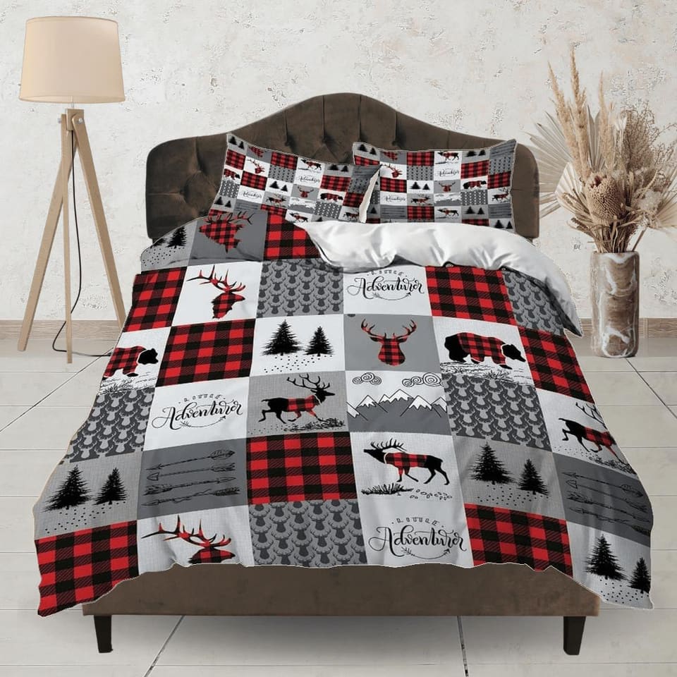 Christmas patchwork plaid duvet cover set, christmas full size bedding & pillowcase, college bedding, crib toddler bedding…