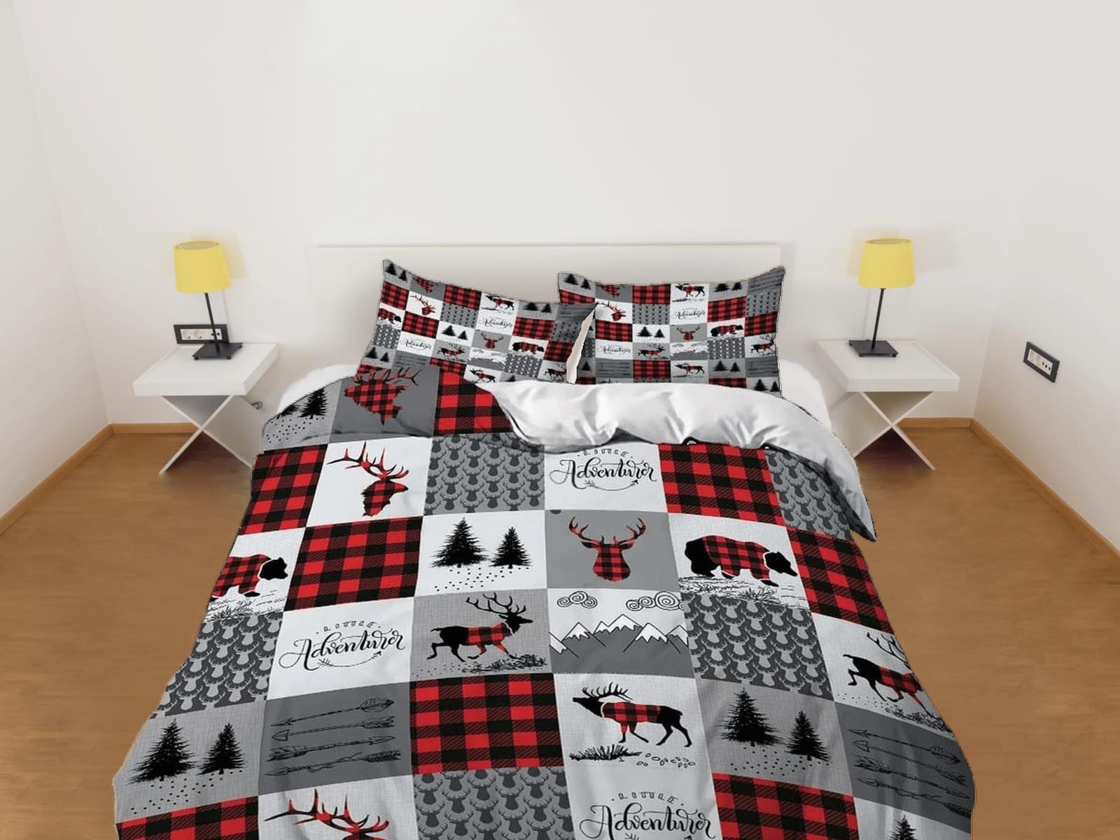 Christmas patchwork plaid duvet cover set, christmas full size bedding & pillowcase, college bedding, crib toddler bedding…