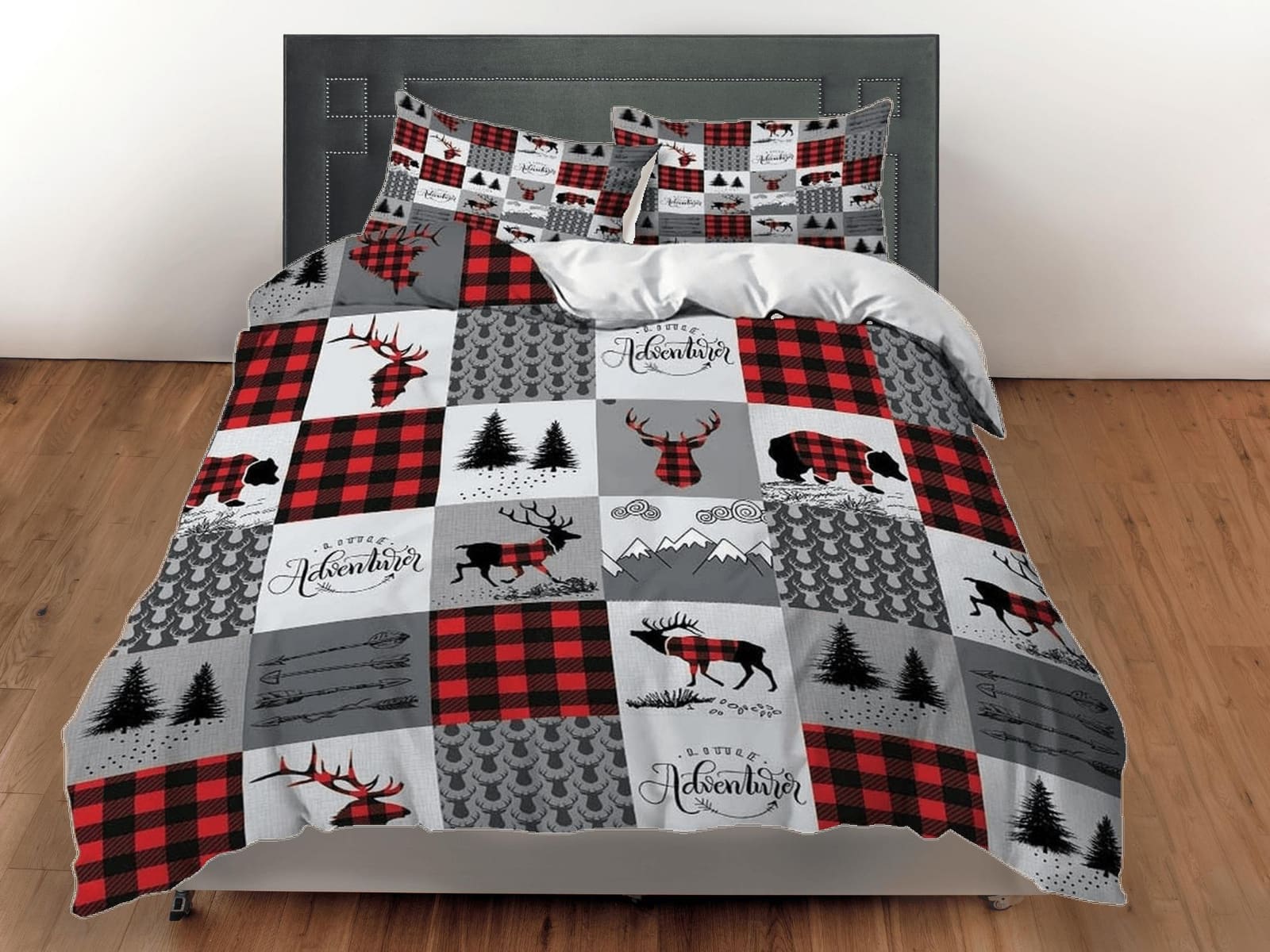 Christmas patchwork plaid duvet cover set, christmas full size bedding & pillowcase, college bedding, crib toddler bedding…