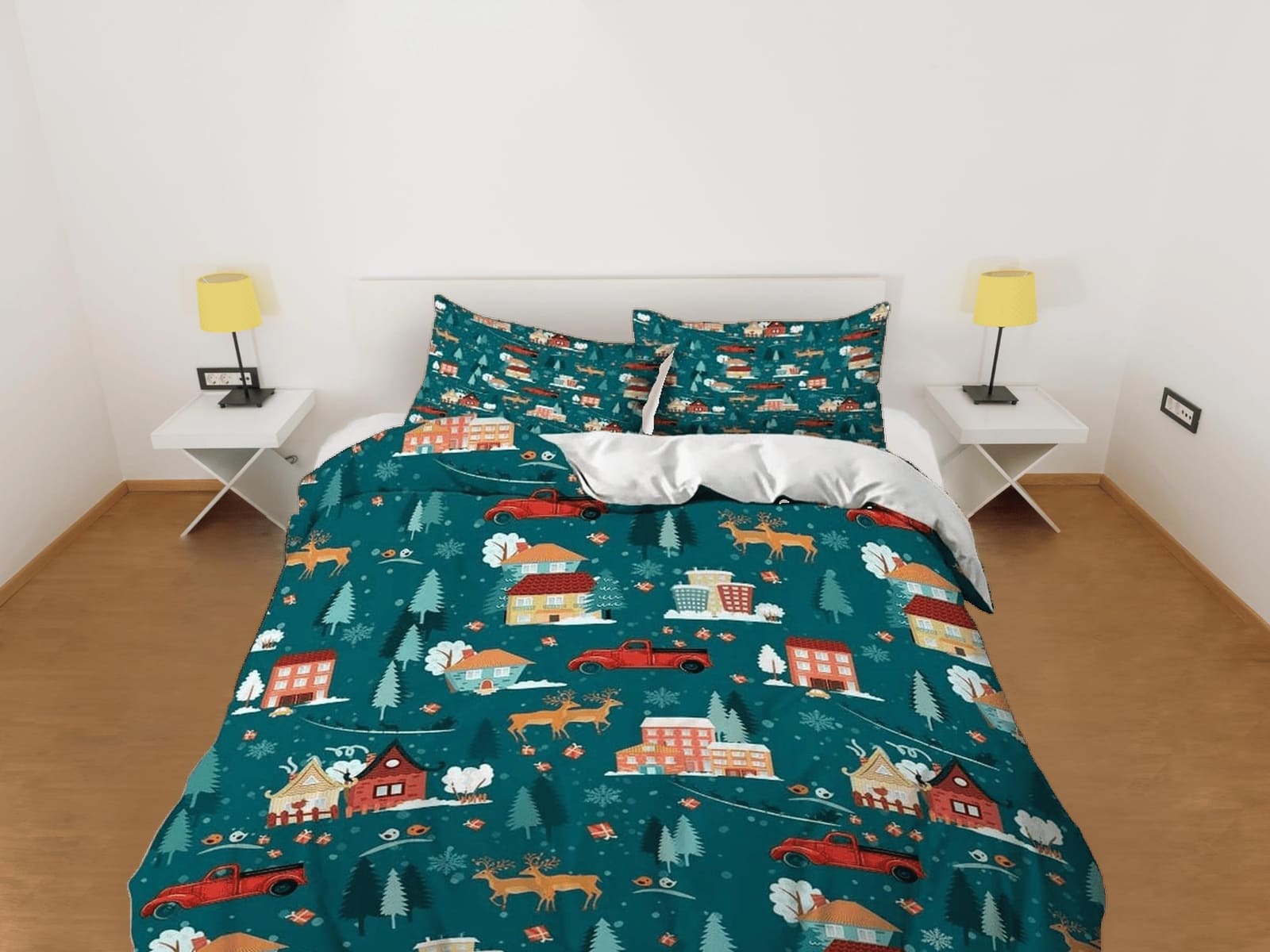 Christmas teal bedding & pillowcase holiday gift duvet cover king queen full twin toddler bedding baby Christmas farmhouse…