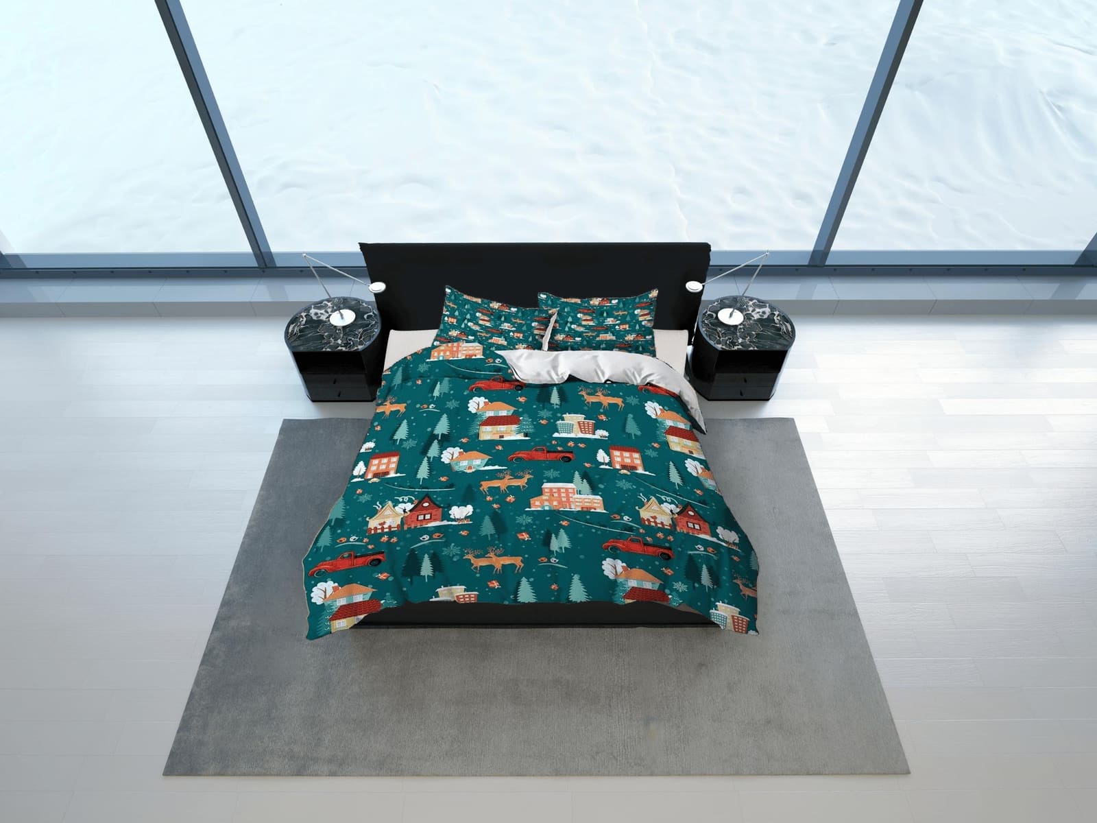 Christmas teal bedding & pillowcase holiday gift duvet cover king queen full twin toddler bedding baby Christmas farmhouse…