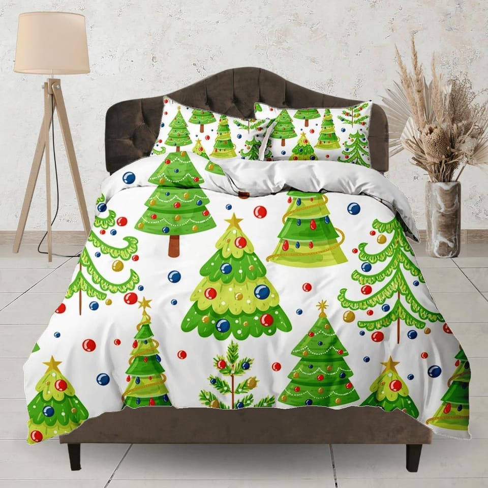 Christmas tree and bauble bedding & pillowcase holiday gift duvet cover king queen full twin toddler bedding baby Christma…