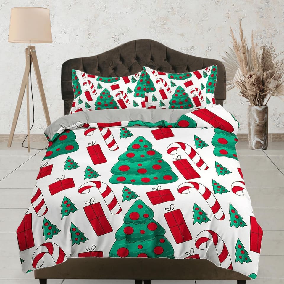Christmas tree and candy cane duvet cover set, christmas full size bedding & pillowcase, college bedding, crib toddler bed…