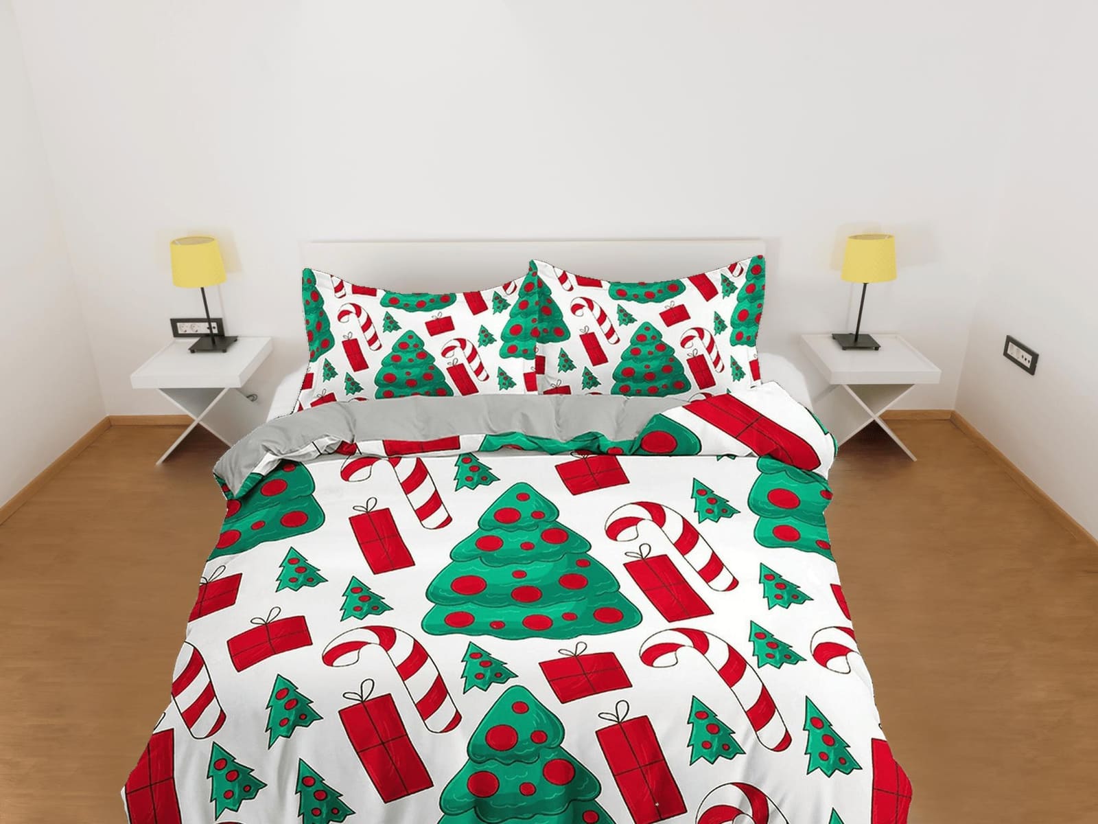 Christmas tree and candy cane duvet cover set, christmas full size bedding & pillowcase, college bedding, crib toddler bed…