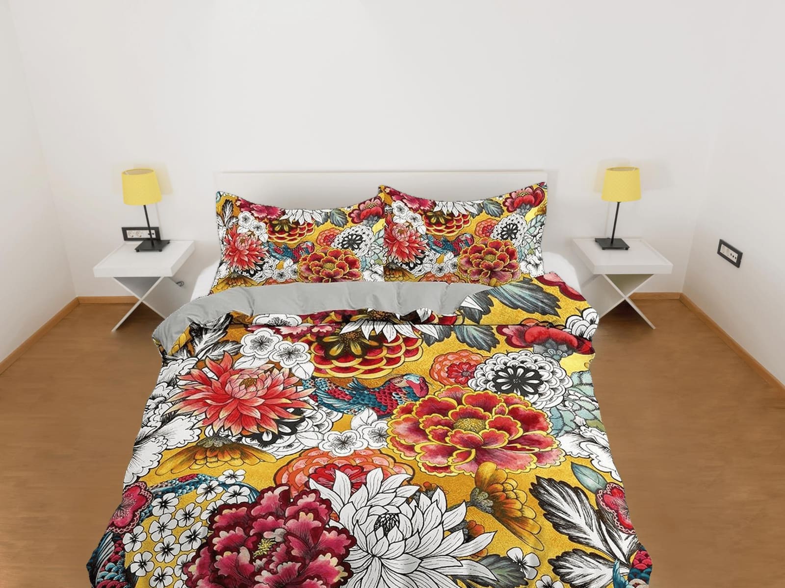 Chrysanthemum and carnation floral duvet cover colorful bedding, teen girl bedroom, baby girl crib bedding boho maximalist…