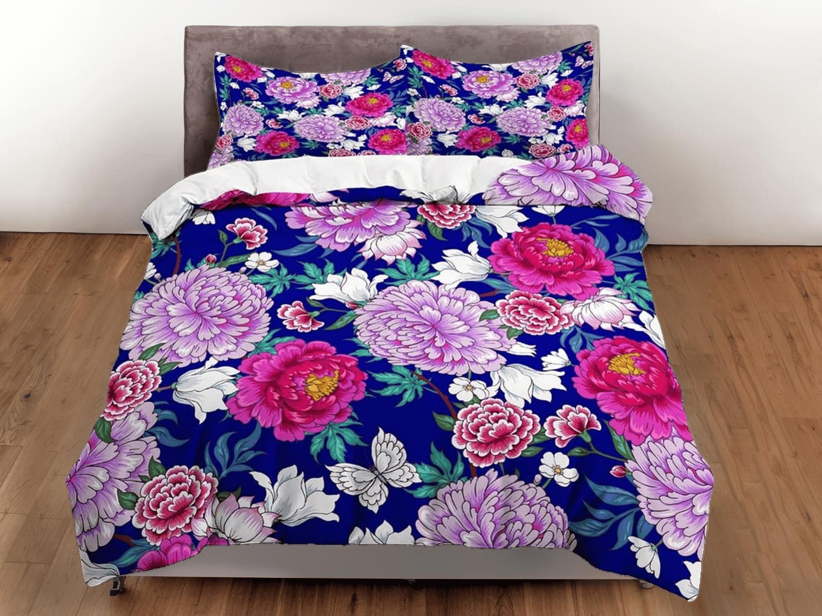 Chrysanthemum floral bedding, luxury purple duvet cover queen, king, boho duvet, designer bedding, aesthetic bedding, maxi…