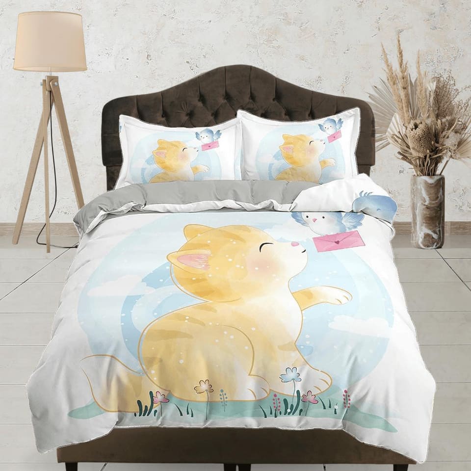 Chubby Cute Cat Bedding, Duvet Cover Set & Pillowcase, Zipper Bedding, Dorm Bedding, Teens Adult Duvet King Queen Full Twi…