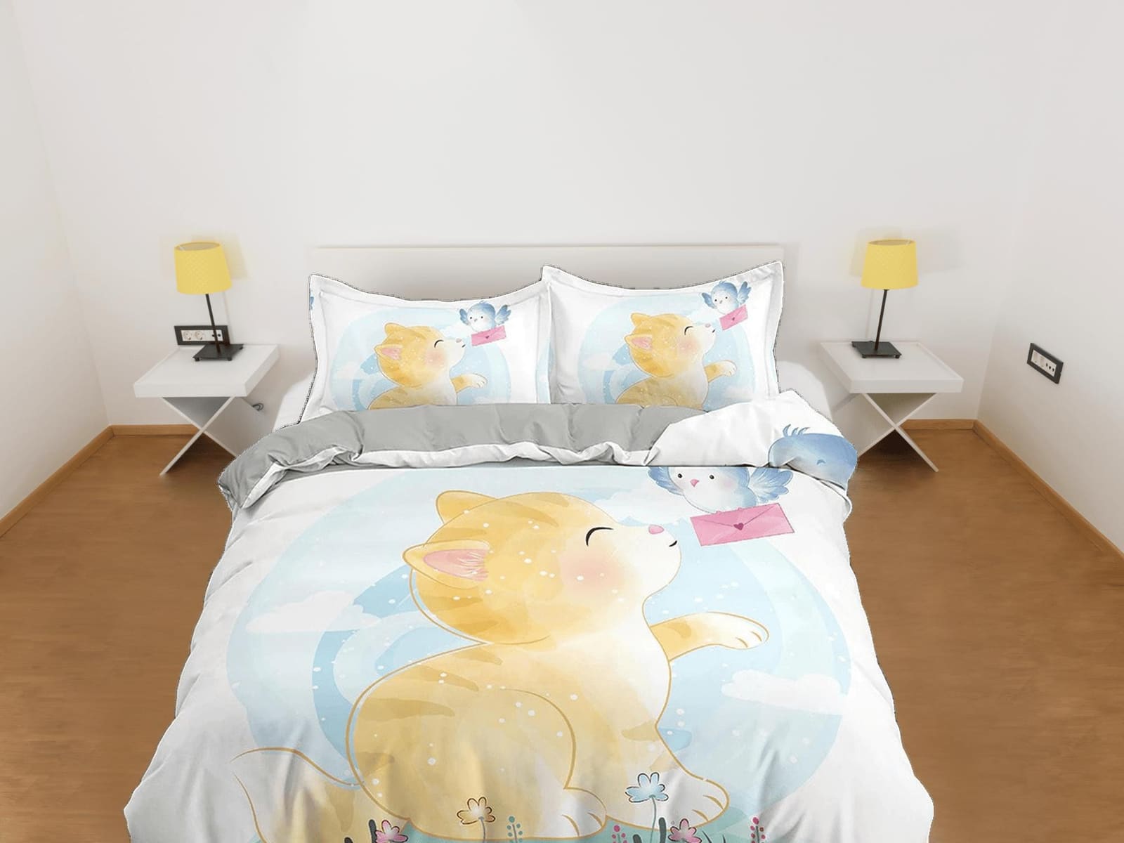 Chubby Cute Cat Bedding, Duvet Cover Set & Pillowcase, Zipper Bedding, Dorm Bedding, Teens Adult Duvet King Queen Full Twi…