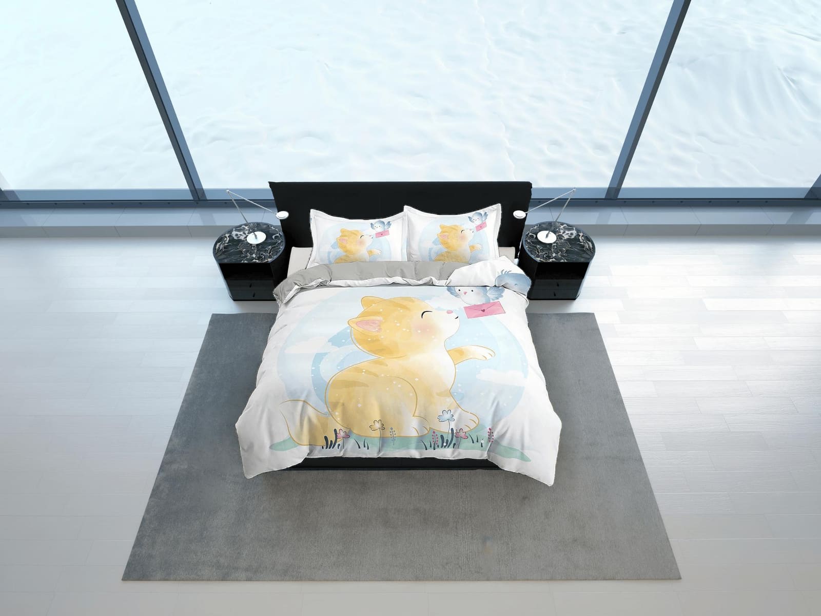 Chubby Cute Cat Bedding, Duvet Cover Set & Pillowcase, Zipper Bedding, Dorm Bedding, Teens Adult Duvet King Queen Full Twi…
