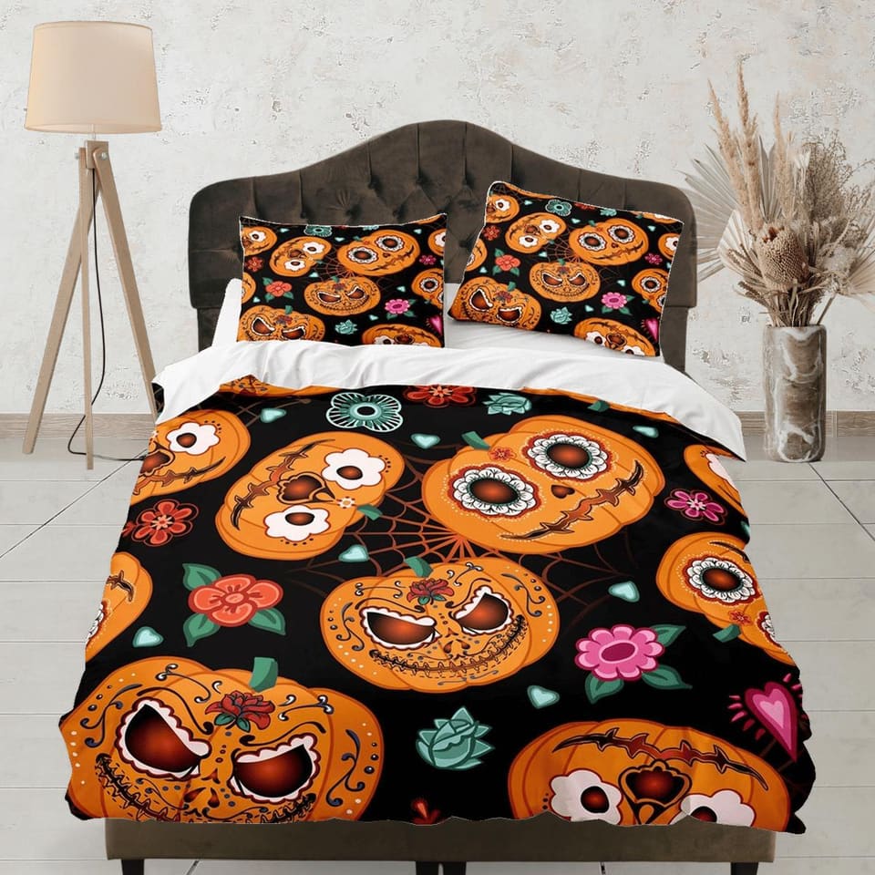 Cinco de mayo style pumpkin halloween full size bedding & pillowcase, duvet cover set dorm bedding, nursery toddler beddin…