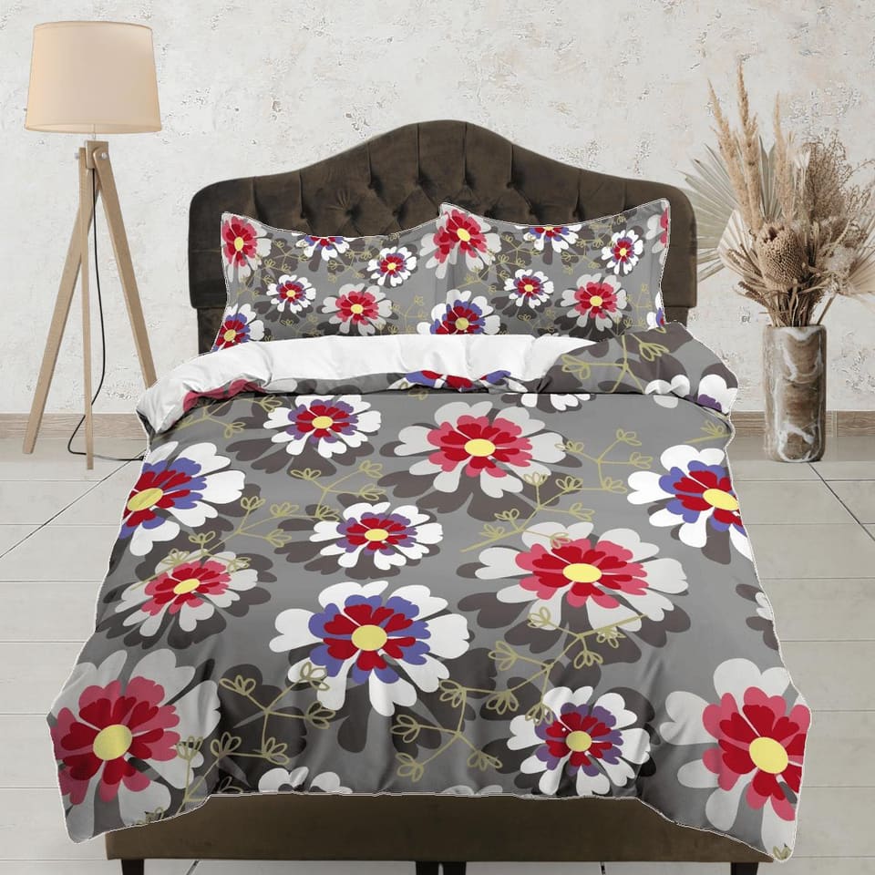 Collarette dahlia floral duvet cover colorful bedding, teen girl bedroom, baby girl crib bedding boho maximalist bedspread…