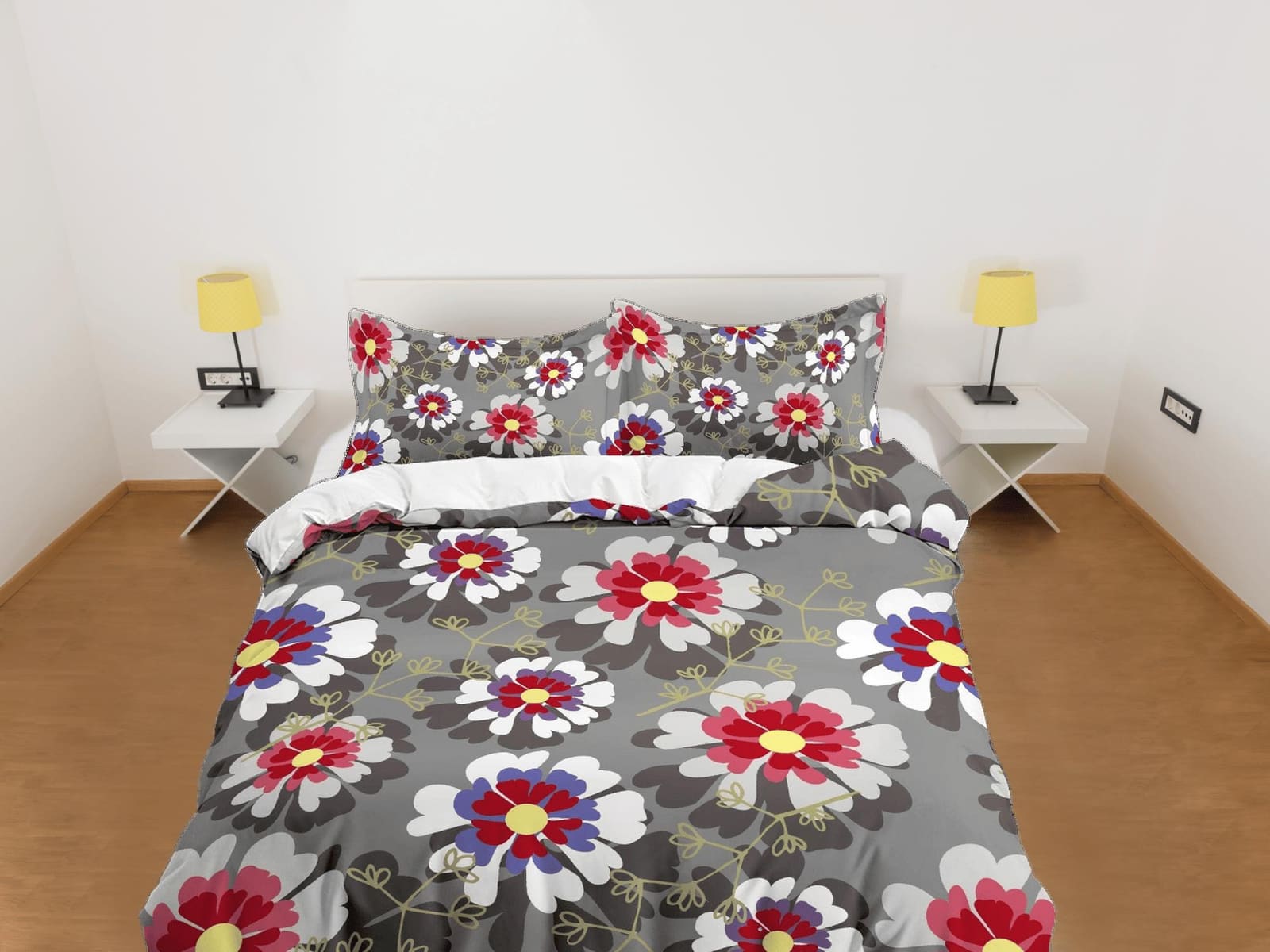Collarette dahlia floral duvet cover colorful bedding, teen girl bedroom, baby girl crib bedding boho maximalist bedspread…