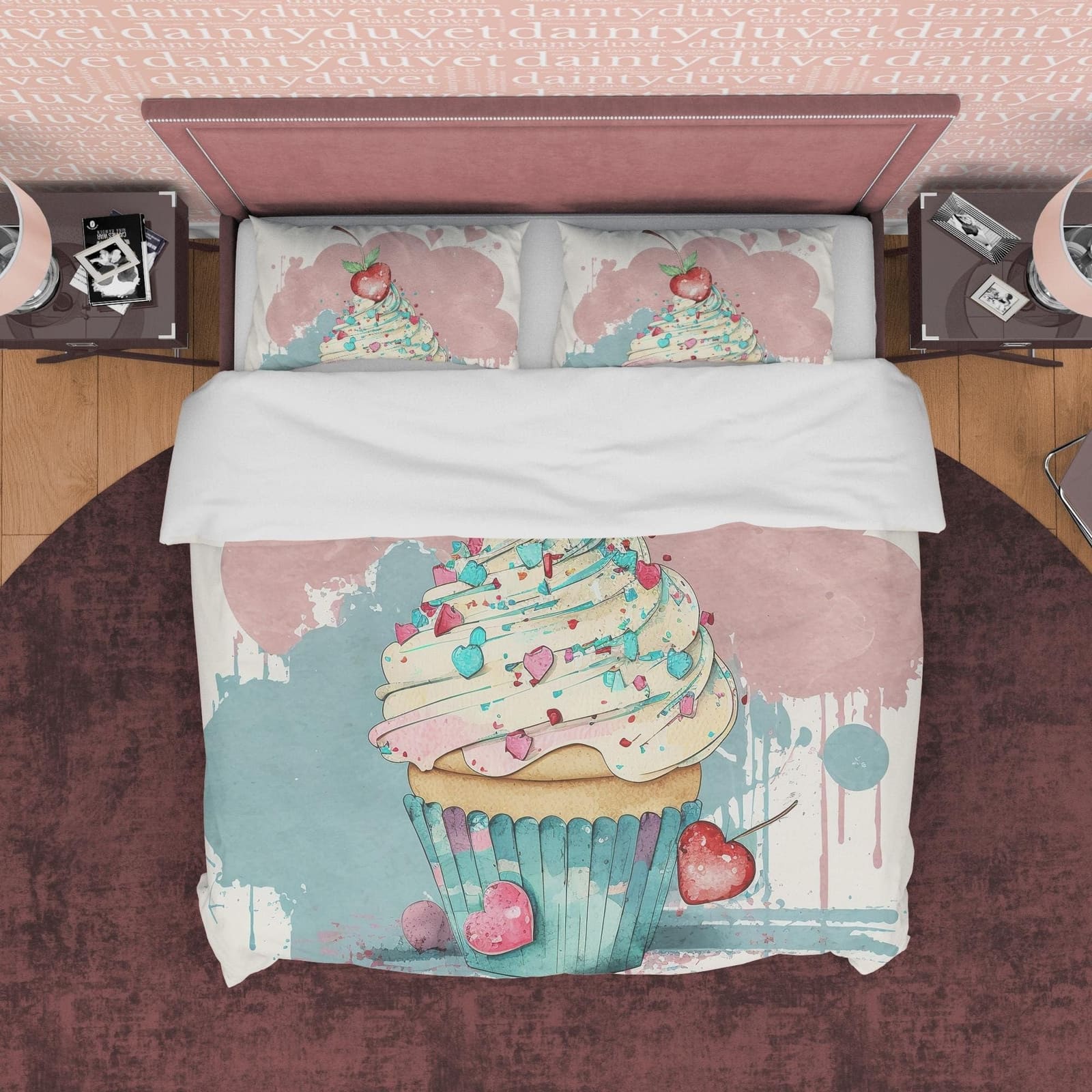 Coloful Cupcake Duvet Cover Boho Bedroom Set, Girly Bedspread Cute Quilt Cover, Dorm Bedding, Baby Girl Crib Set, Pastel C…