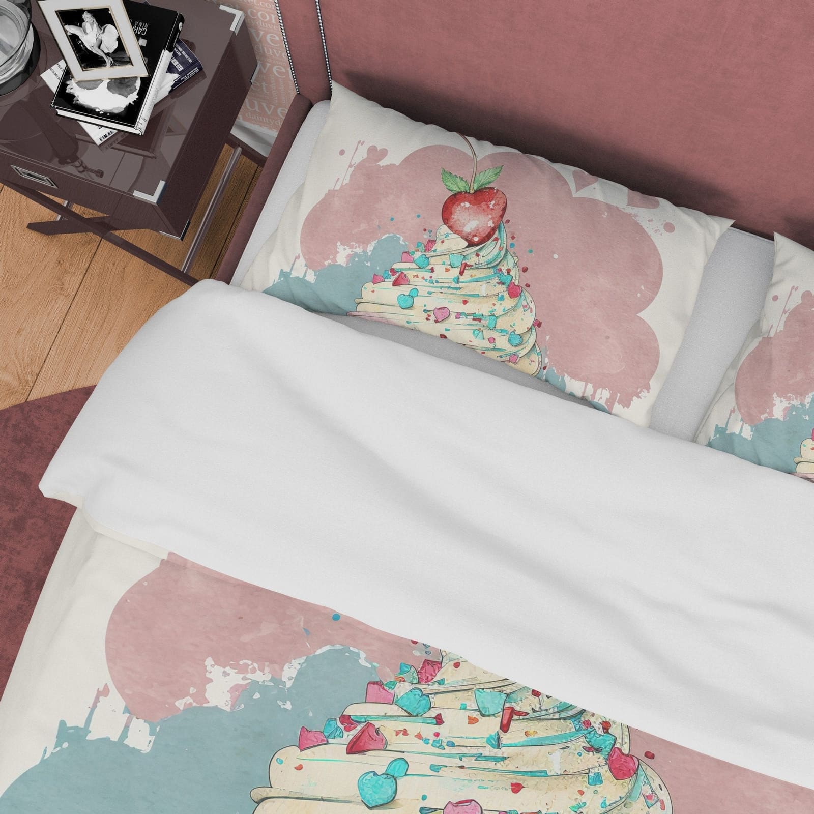 Coloful Cupcake Duvet Cover Boho Bedroom Set, Girly Bedspread Cute Quilt Cover, Dorm Bedding, Baby Girl Crib Set, Pastel C…