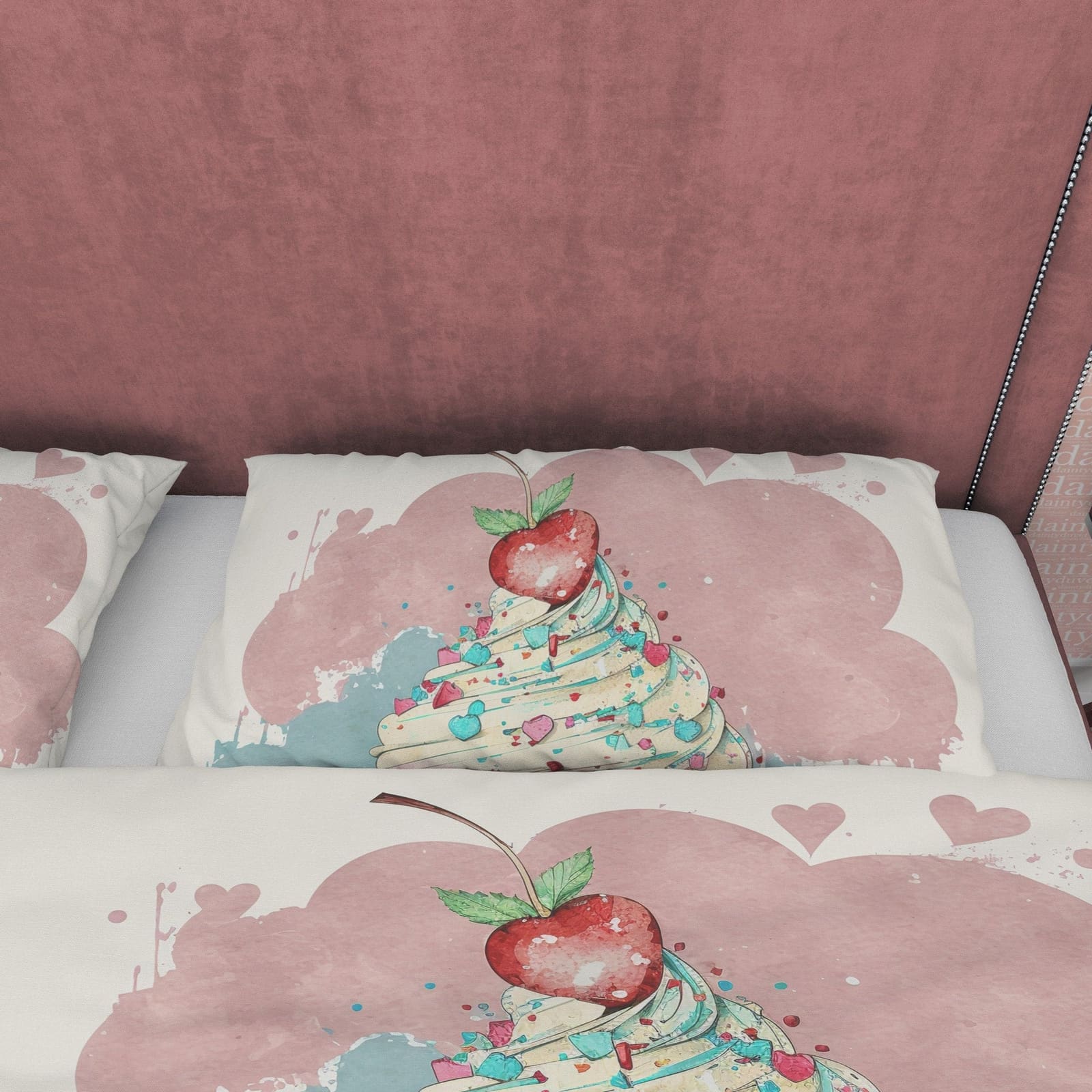 Coloful Cupcake Duvet Cover Boho Bedroom Set, Girly Bedspread Cute Quilt Cover, Dorm Bedding, Baby Girl Crib Set, Pastel C…