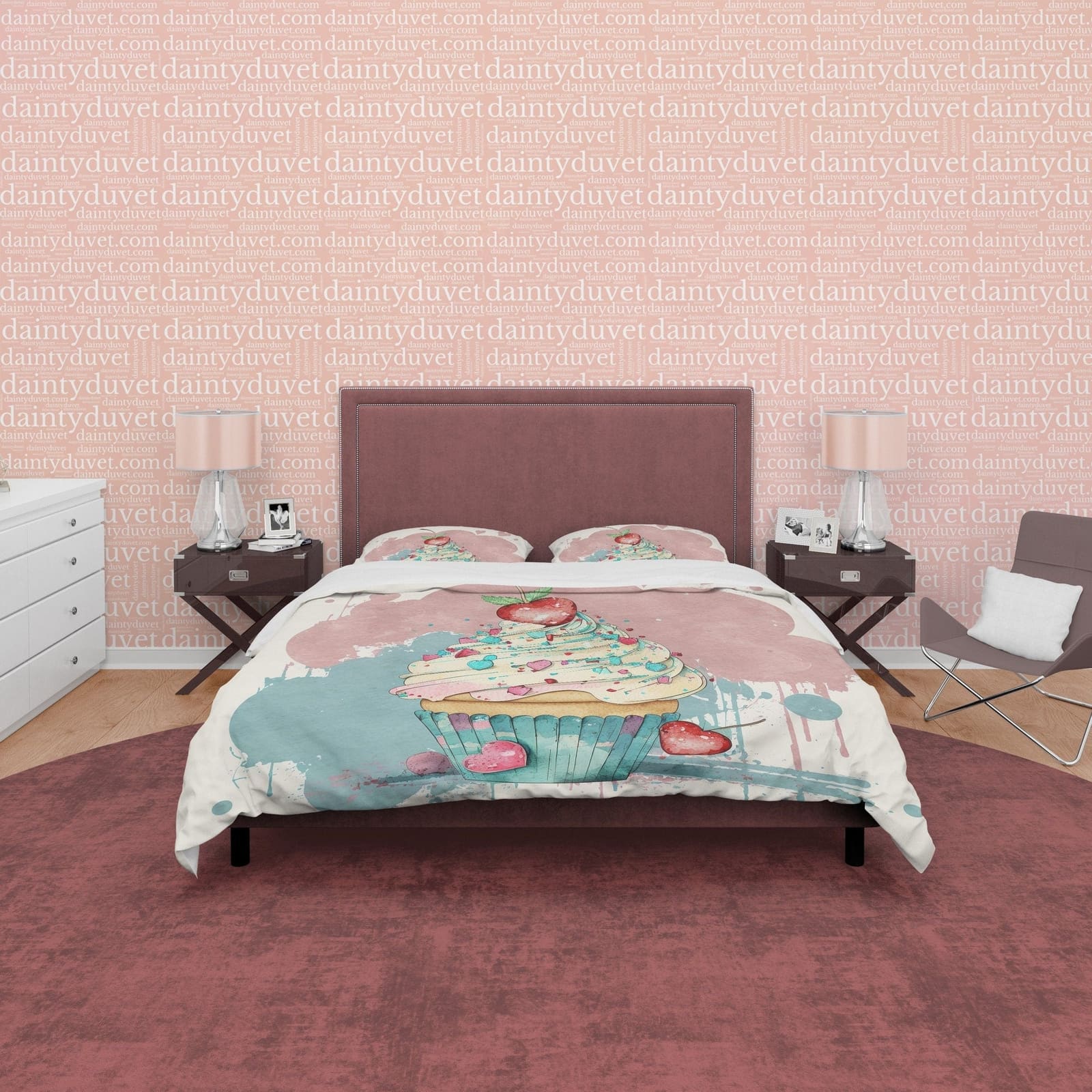 Coloful Cupcake Duvet Cover Boho Bedroom Set, Girly Bedspread Cute Quilt Cover, Dorm Bedding, Baby Girl Crib Set, Pastel C…
