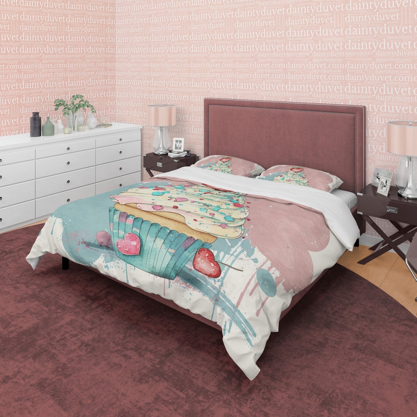 Coloful Cupcake Duvet Cover Boho Bedroom Set, Girly Bedspread Cute Quilt Cover, Dorm Bedding, Baby Girl Crib Set, Pastel C…