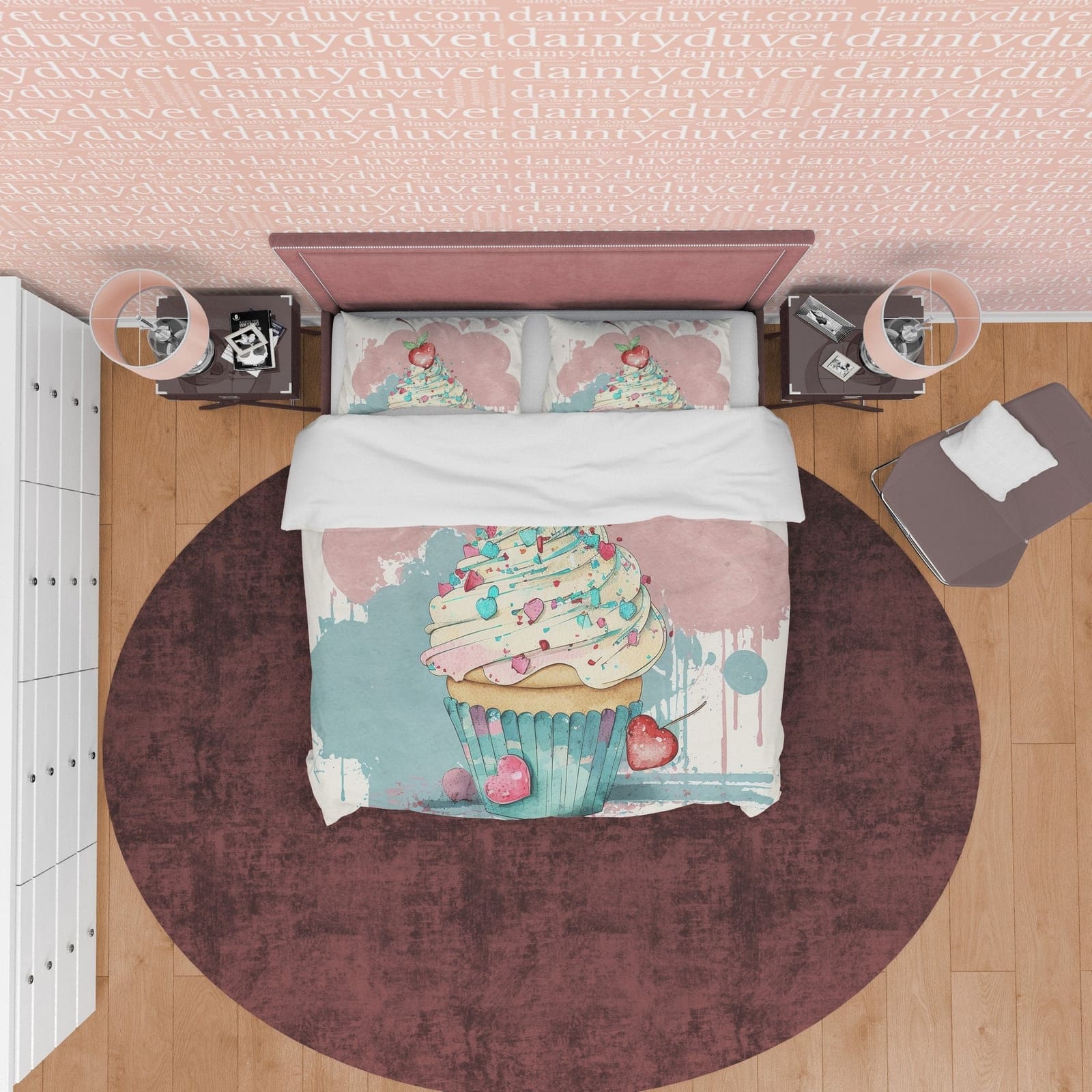 Coloful Cupcake Duvet Cover Boho Bedroom Set, Girly Bedspread Cute Quilt Cover, Dorm Bedding, Baby Girl Crib Set, Pastel C…
