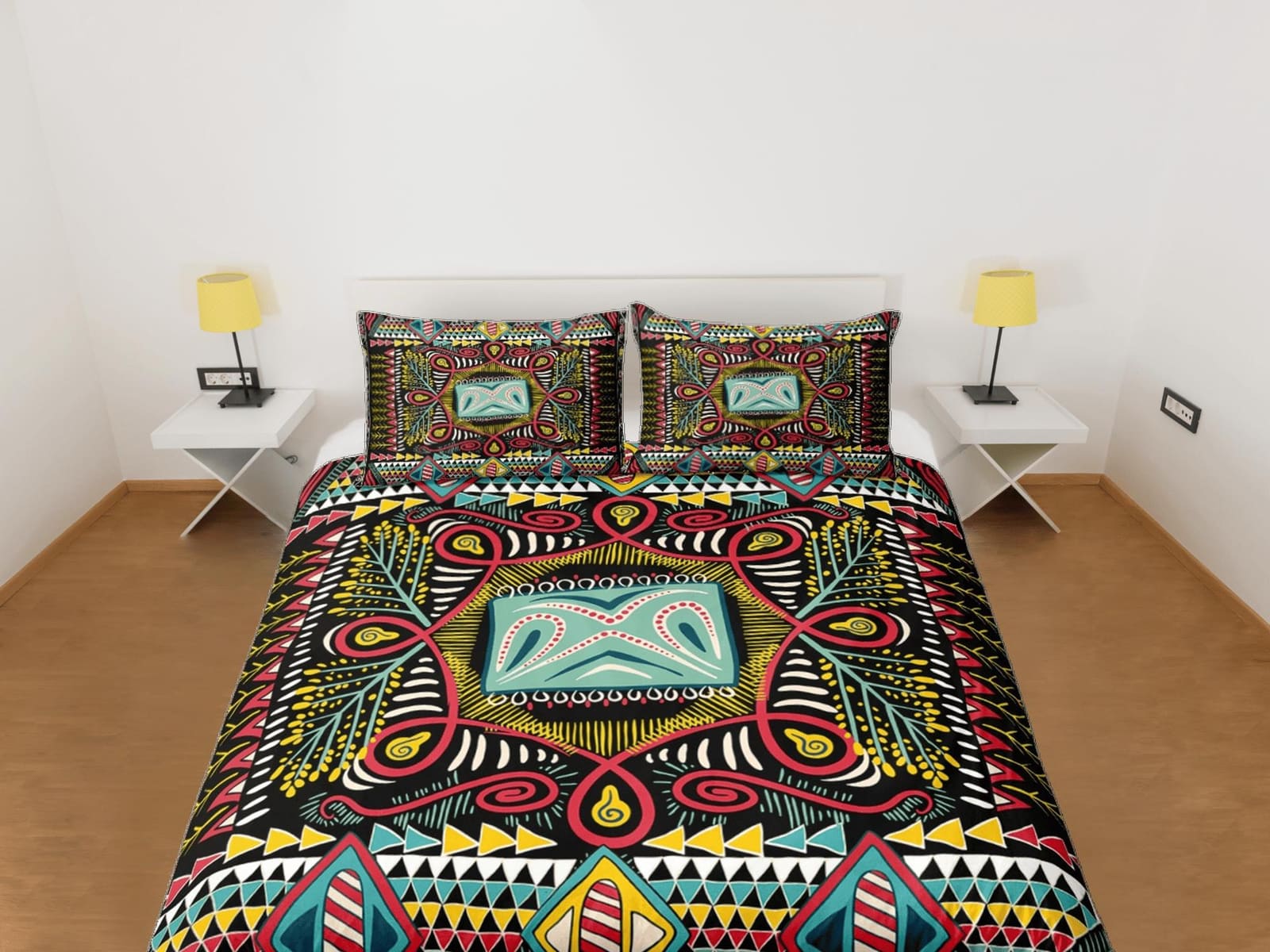 Colorful abstract african pattern bedding set duvet cover, boho bedding ethnic tribal print afrocentric designer bedding,…