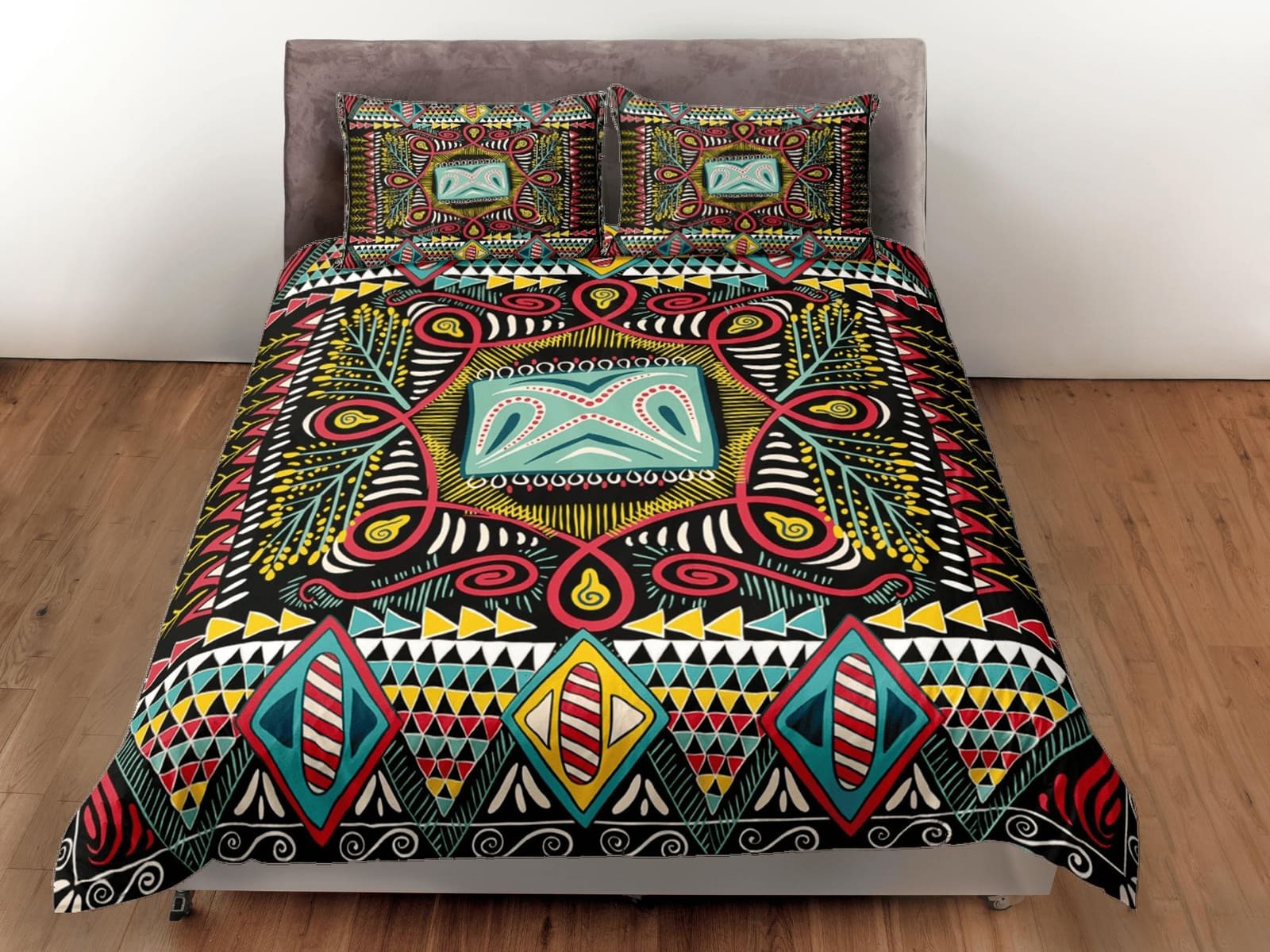 Colorful abstract african pattern bedding set duvet cover, boho bedding ethnic tribal print afrocentric designer bedding,…