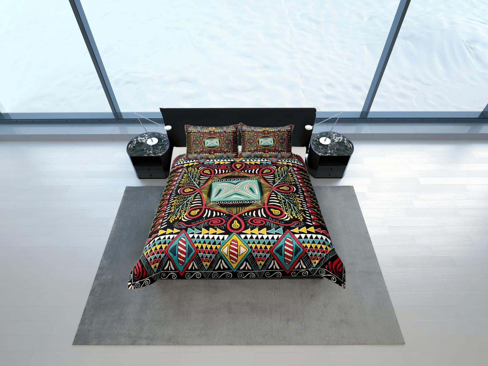 Colorful abstract african pattern bedding set duvet cover, boho bedding ethnic tribal print afrocentric designer bedding,…