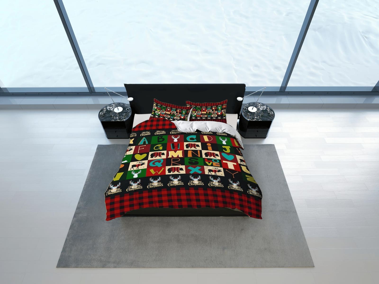 Colorful alphabet red plaid duvet cover set christmas full size bedding & pillowcase, college bedding, crib toddler beddin…
