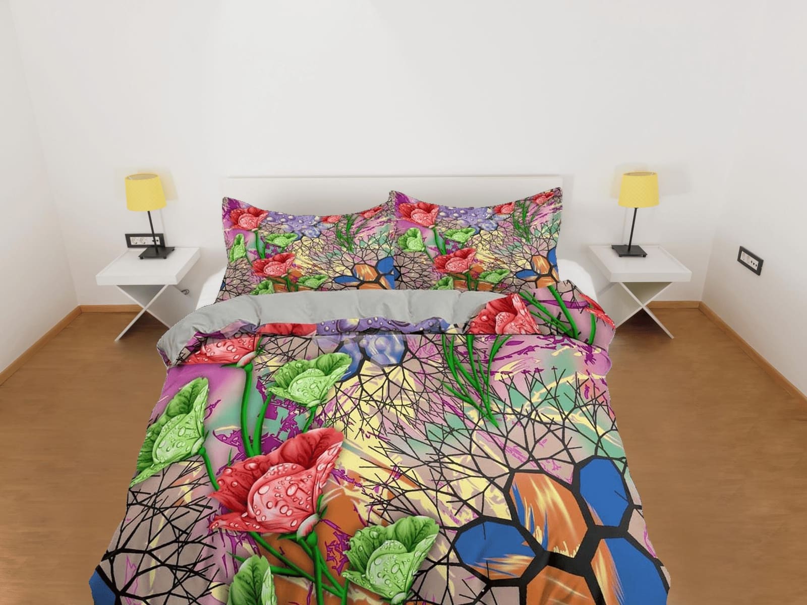 Colorful bedding floral duvet cover abstract, teen girl bedroom, baby girl crib bedding boho maximalist bedspread aestheti…
