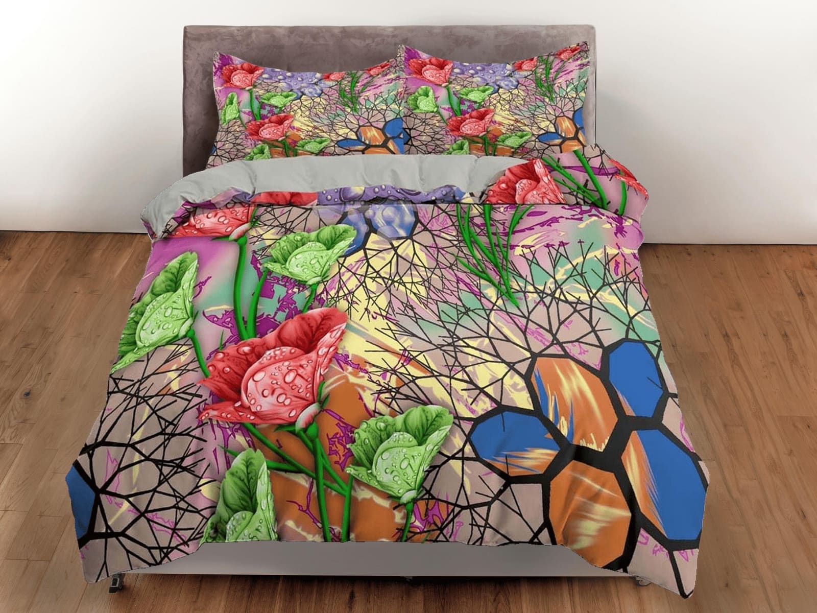 Colorful bedding floral duvet cover abstract, teen girl bedroom, baby girl crib bedding boho maximalist bedspread aestheti…