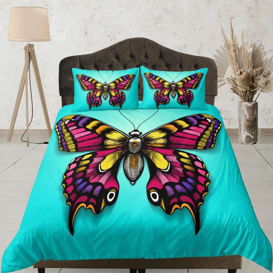 Colorful butterfly bedding aqua cyan duvet cover dorm bedding, full size adult duvet king queen twin, butterfly nursery to…