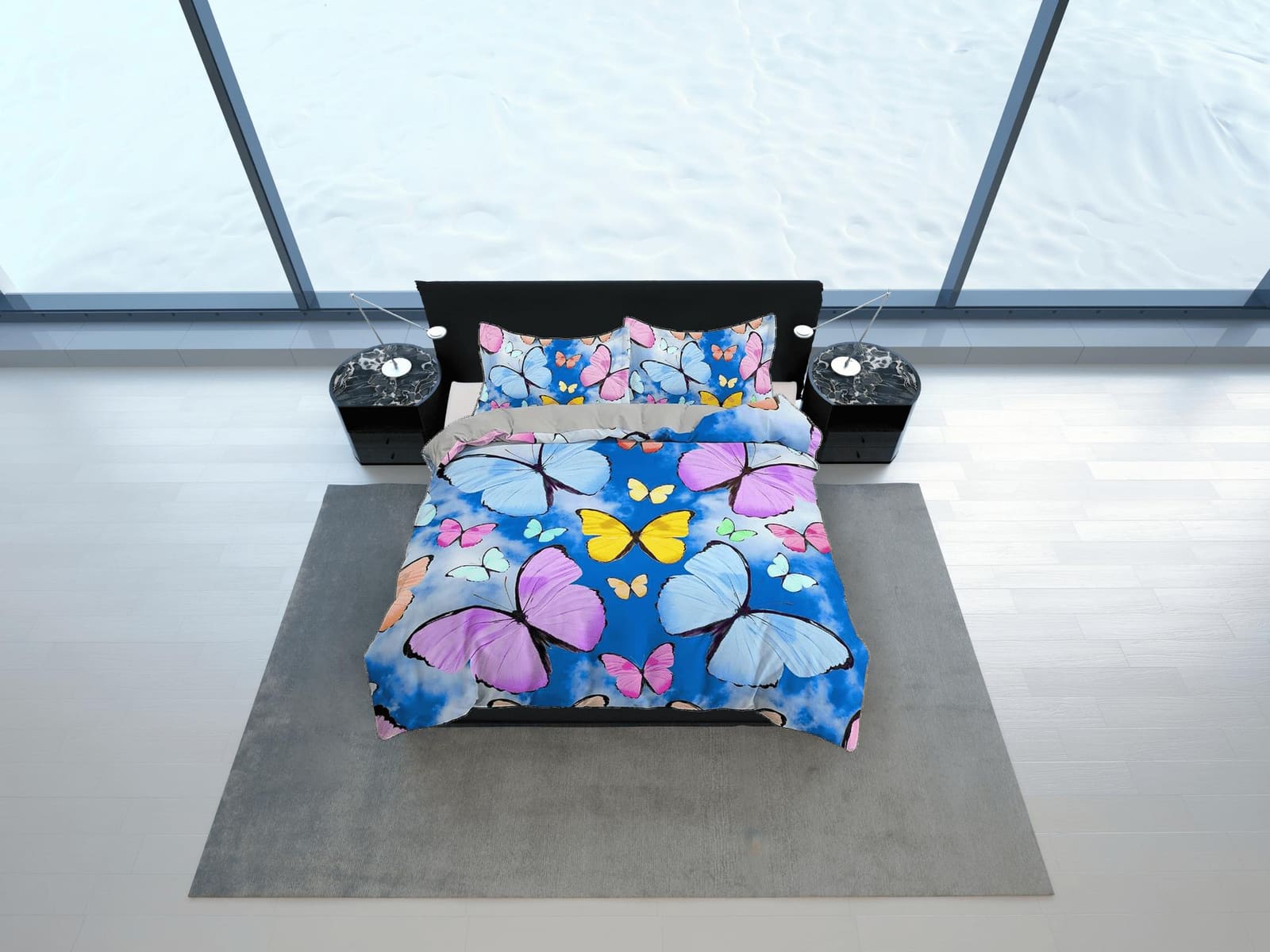 Colorful butterfly bedding blue duvet cover dorm bedding, full size adult duvet king queen twin, butterfly nursery toddler…