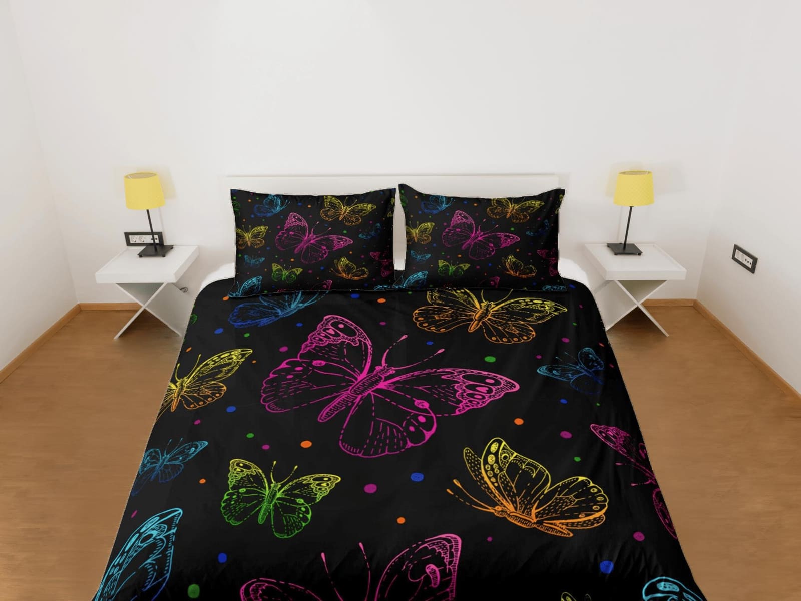 Colorful butterfly bedding boho chic aesthetic black duvet cover, dorm bedding full size adult duvet king queen twin, nurs…