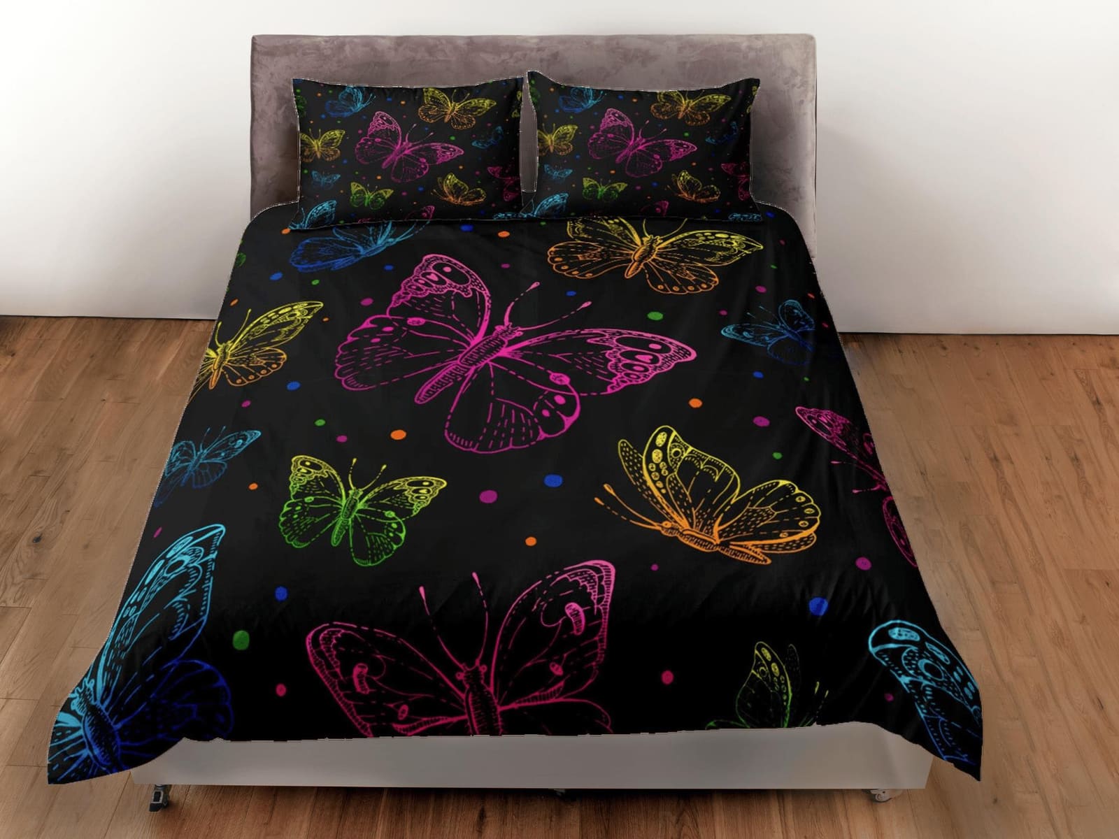 Colorful butterfly bedding boho chic aesthetic black duvet cover, dorm bedding full size adult duvet king queen twin, nurs…