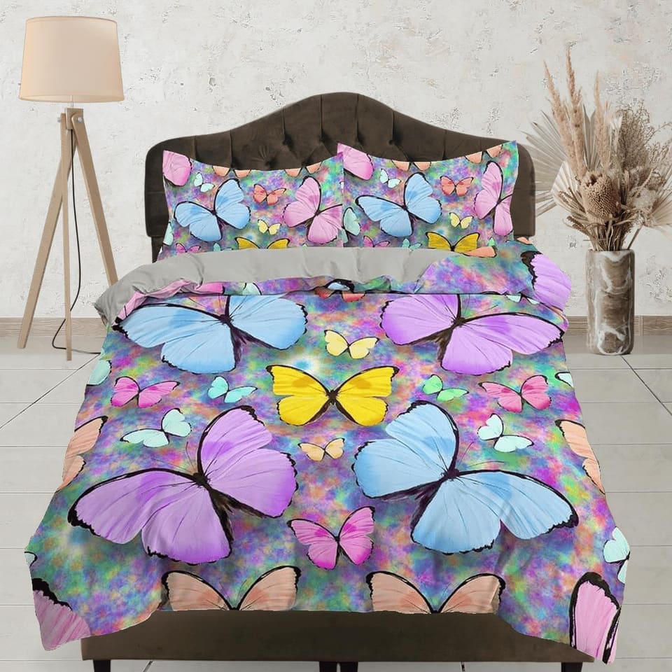 Colorful butterfly bedding boho chic aesthetic duvet cover, dorm bedding full size adult duvet king queen twin, nursery to…
