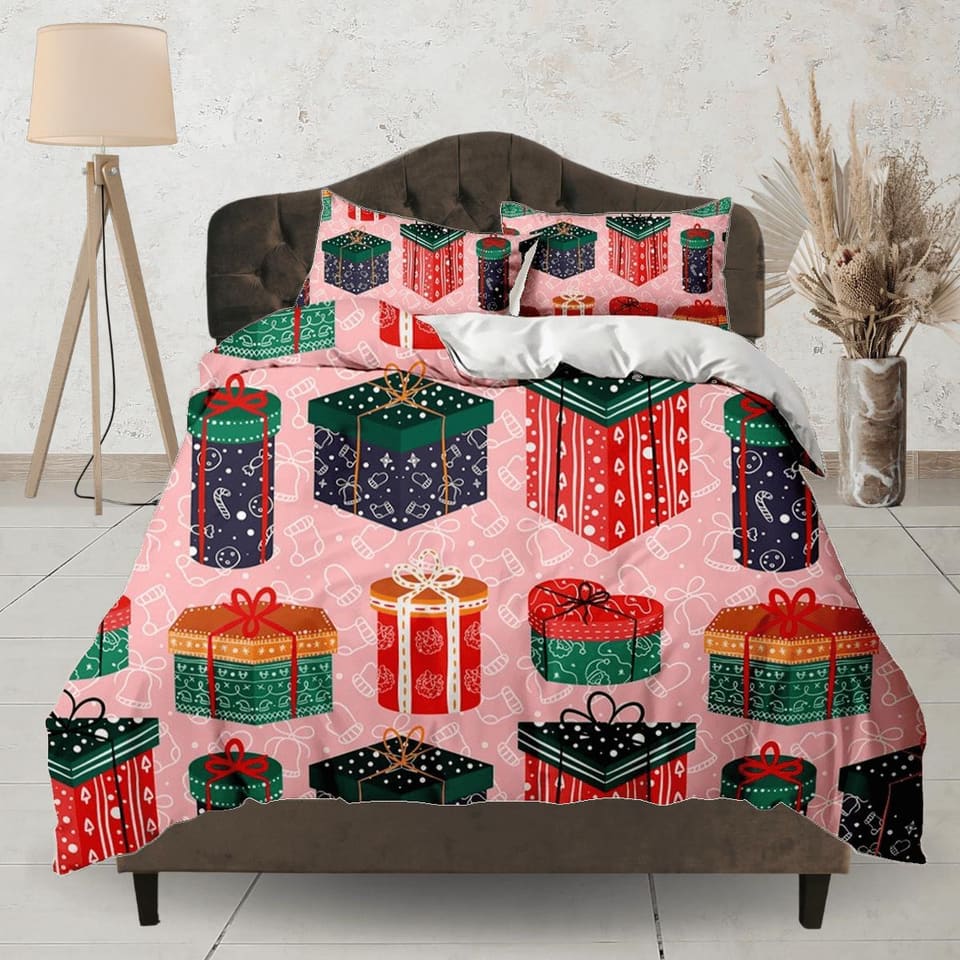 Colorful Christmas presents bedding, pillowcase holiday gift duvet cover king queen full twin toddler bedding baby Christm…