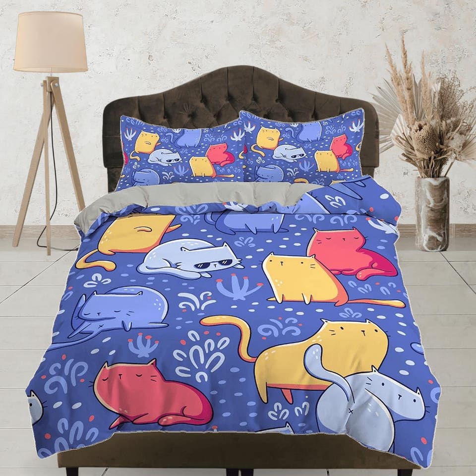 Colorful Chubby Cats Bedding, Duvet Cover Set & Pillowcase, Zipper Bedding, Dorm Bedding, Teens Adult Duvet King Queen Ful…