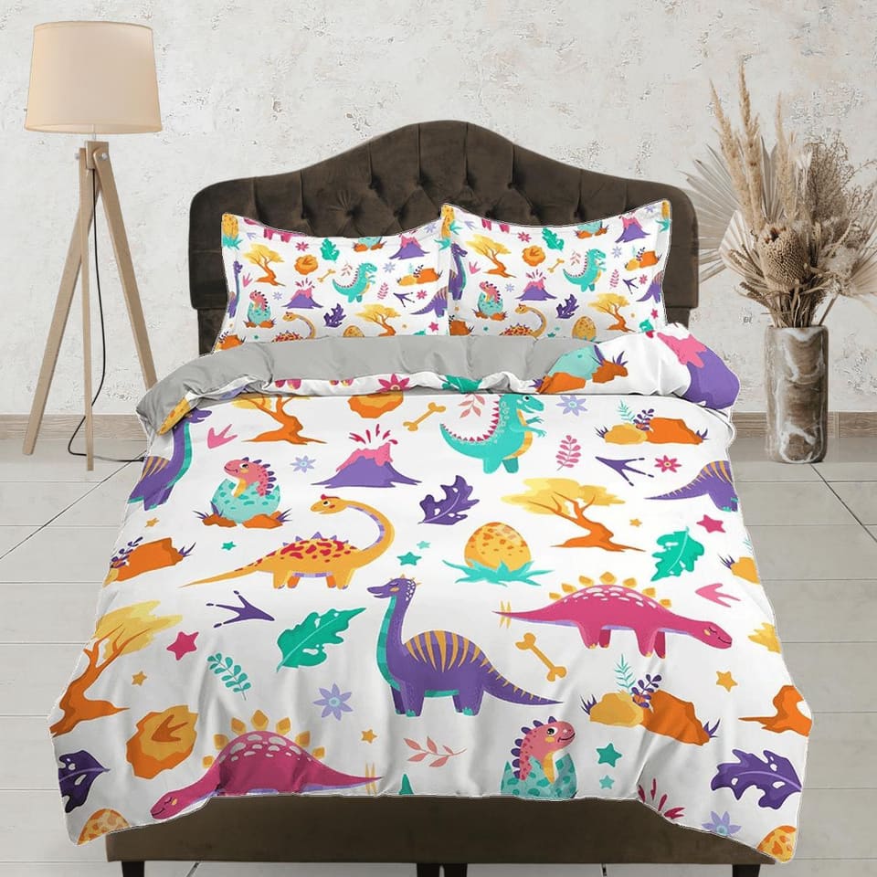 Colorful Cute Dinosaurs Bedding, Duvet Cover Set & Pillowcase, Zipper Bedding, Dorm Bedding, Teens Adult Duvet King Queen…