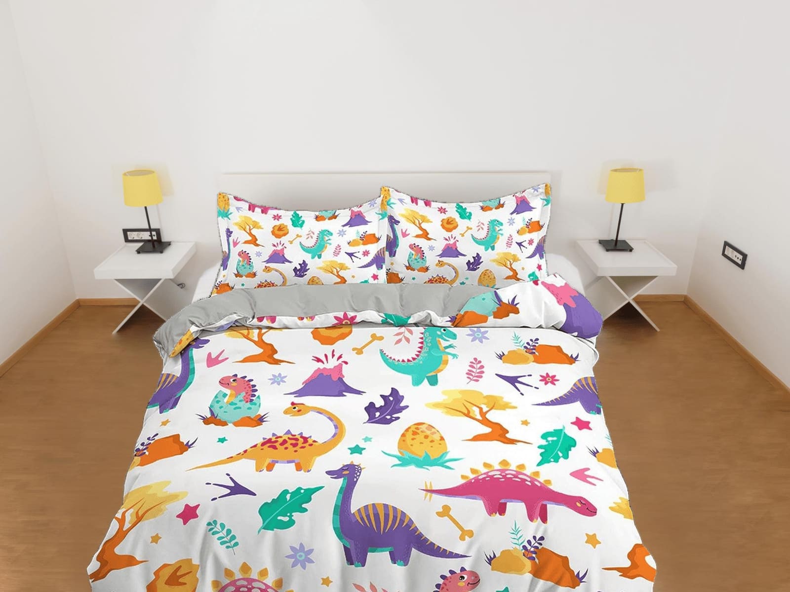 Colorful Cute Dinosaurs Bedding, Duvet Cover Set & Pillowcase, Zipper Bedding, Dorm Bedding, Teens Adult Duvet King Queen…