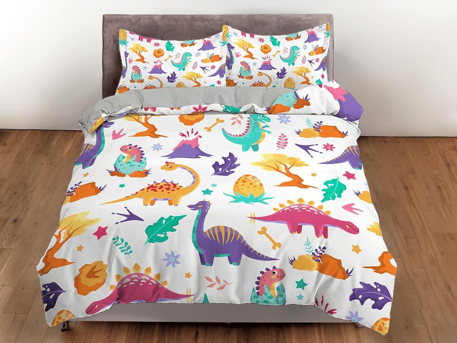 Colorful Cute Dinosaurs Bedding, Duvet Cover Set & Pillowcase, Zipper Bedding, Dorm Bedding, Teens Adult Duvet King Queen…