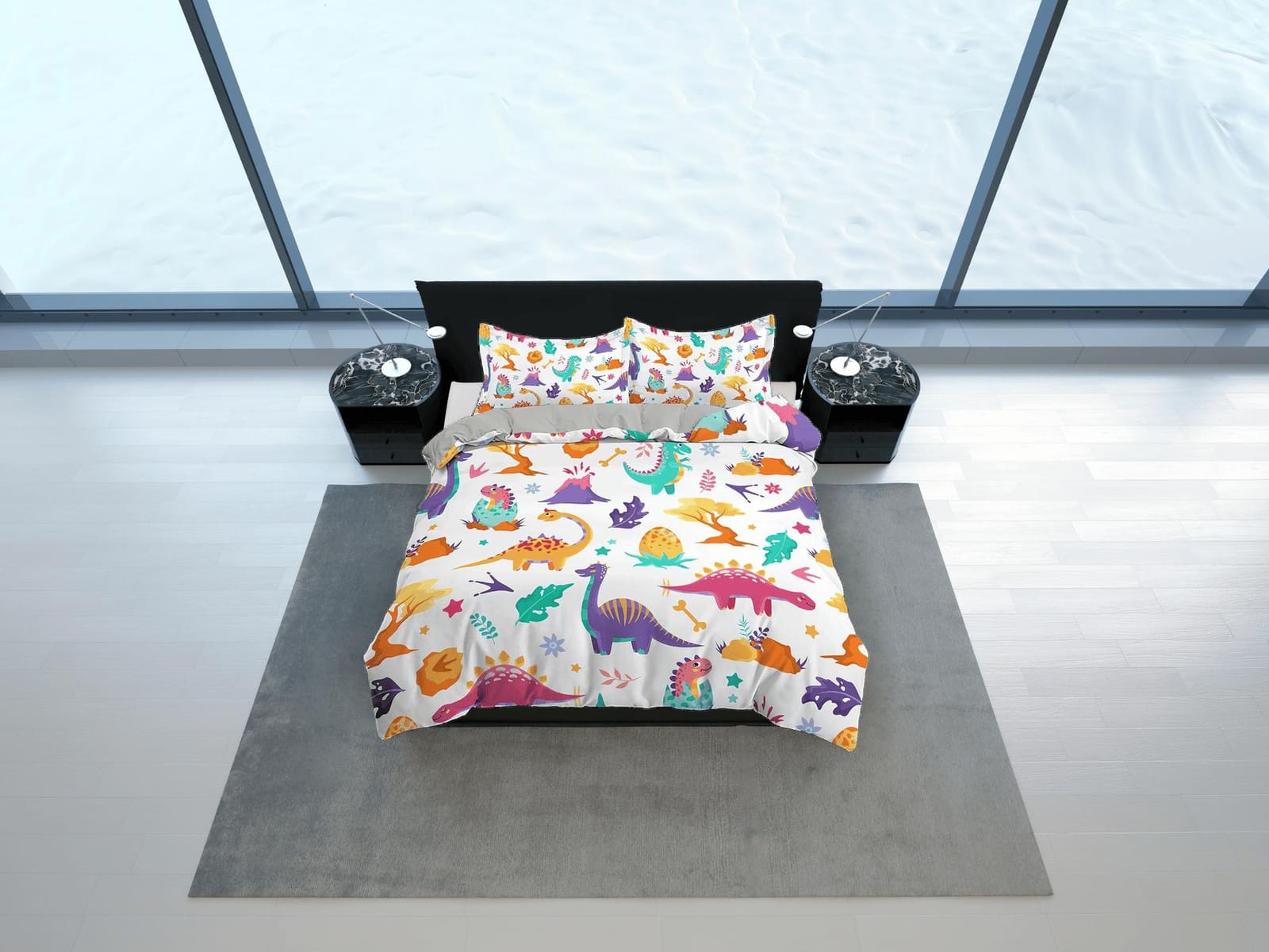 Colorful Cute Dinosaurs Bedding, Duvet Cover Set & Pillowcase, Zipper Bedding, Dorm Bedding, Teens Adult Duvet King Queen…