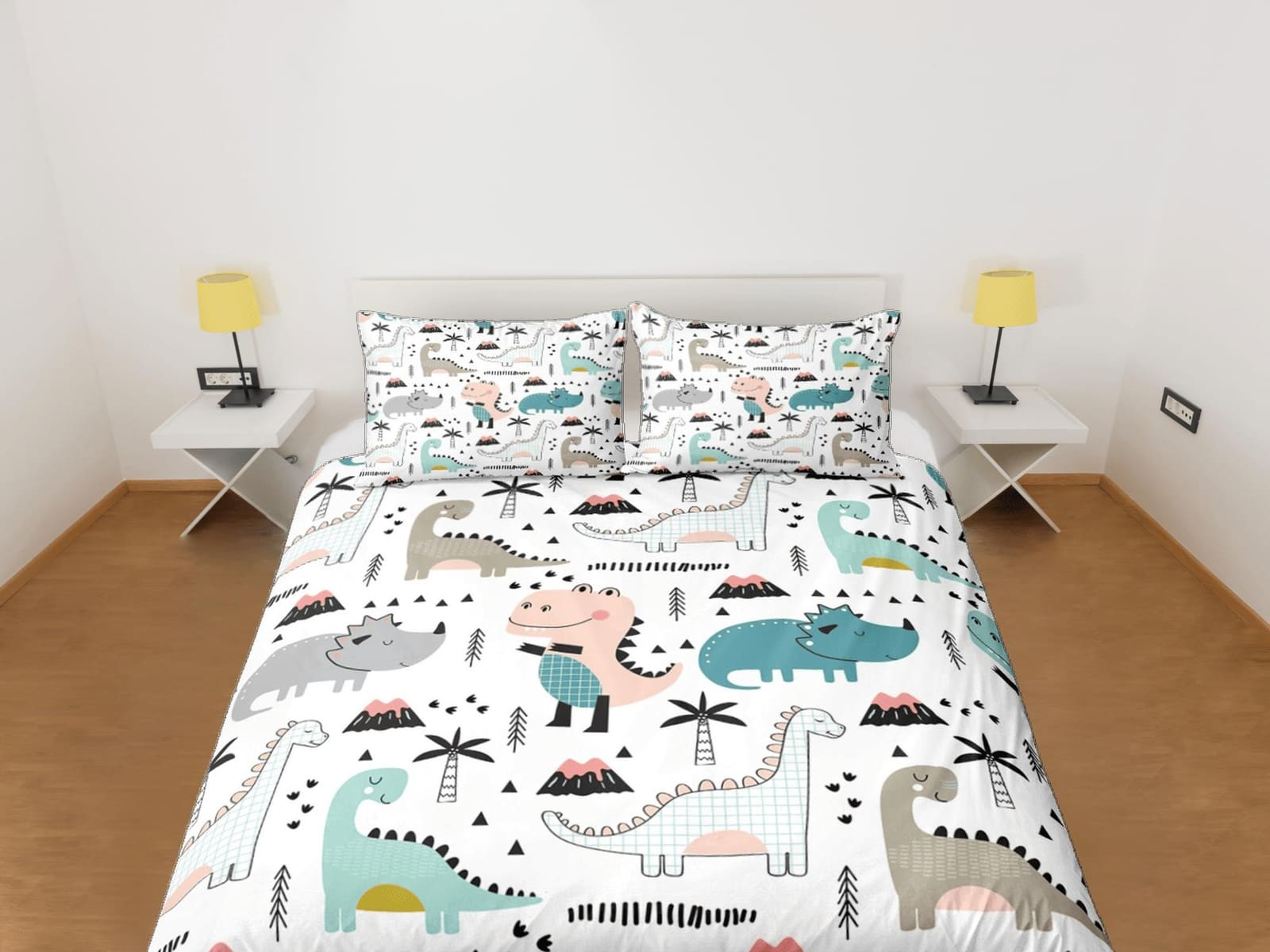 Colorful dinosaur bedding, kids bedding full, cute duvet cover set, dinosaur nursery bed decor, colorful bedding, baby din…