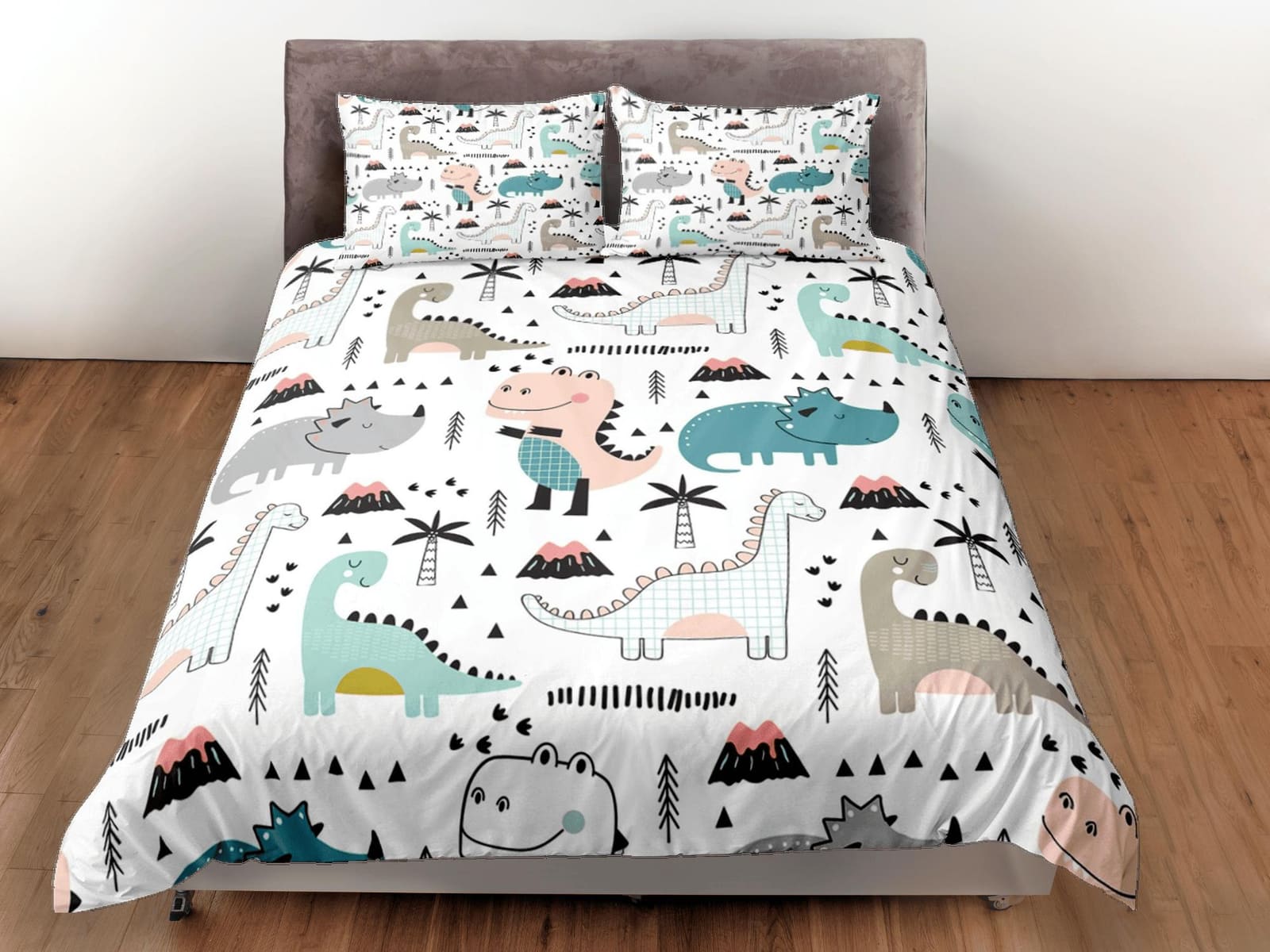 Colorful dinosaur bedding, kids bedding full, cute duvet cover set, dinosaur nursery bed decor, colorful bedding, baby din…