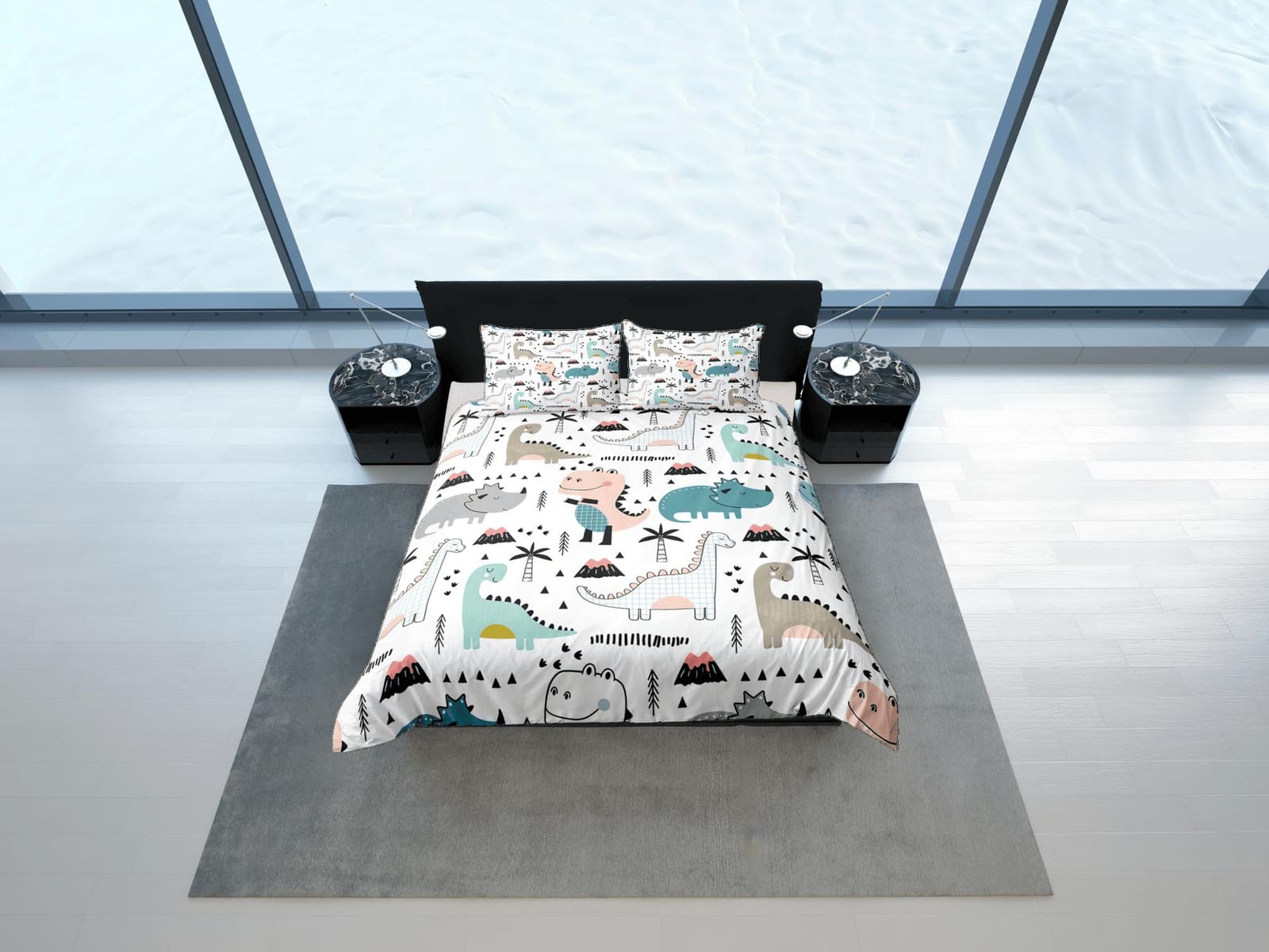 Colorful dinosaur bedding, kids bedding full, cute duvet cover set, dinosaur nursery bed decor, colorful bedding, baby din…