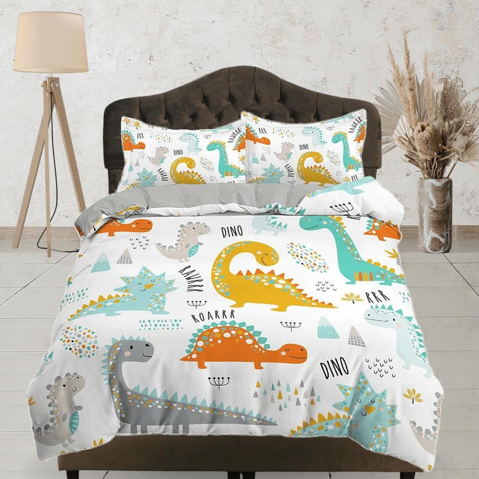 Colorful Dinosaurs Bedding, Duvet Cover Set & Pillowcase, Zipper Bedding, Dorm Bedding, Teens Adult Duvet King Queen Full…