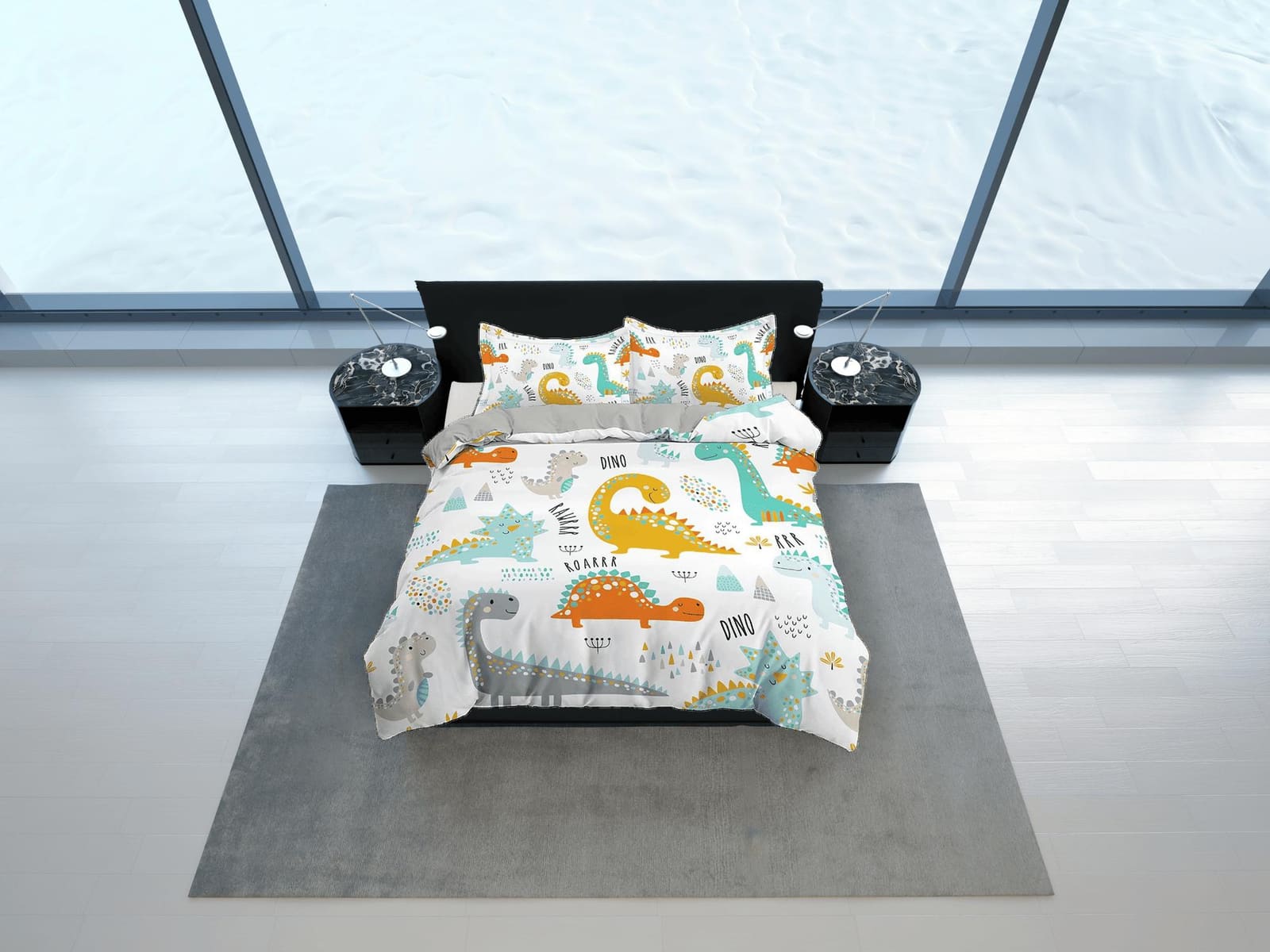 Colorful Dinosaurs Bedding, Duvet Cover Set & Pillowcase, Zipper Bedding, Dorm Bedding, Teens Adult Duvet King Queen Full…