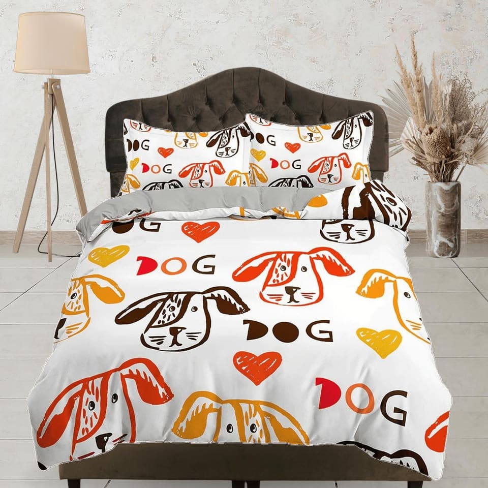 Colorful Dog Drawing Bedding, Duvet Cover Set & Pillowcase, Zipper Bedding, Dorm Bedding, Teens Adult Duvet King Queen Ful…
